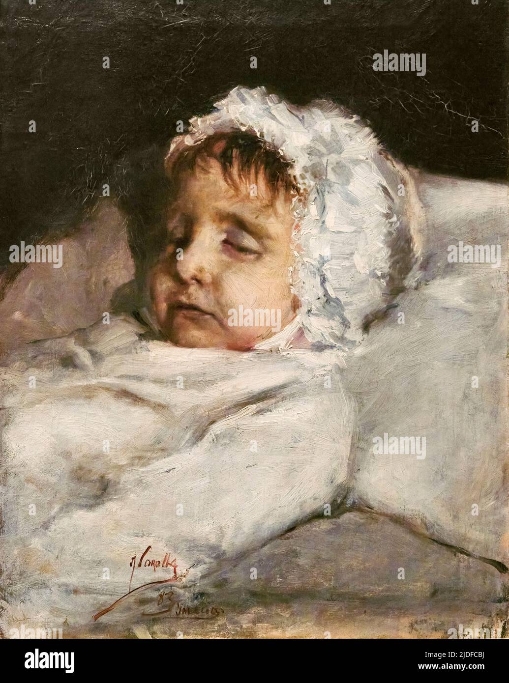Joaquin Sorolla y Bastida (1863-1923). Kopf eines Jungen auf seinem Sterbebett (Cabeza de nino sobre el lecho). 1883. Öl auf Leinwand. 45 x 35 cm. Joaquin Soroll Stockfoto