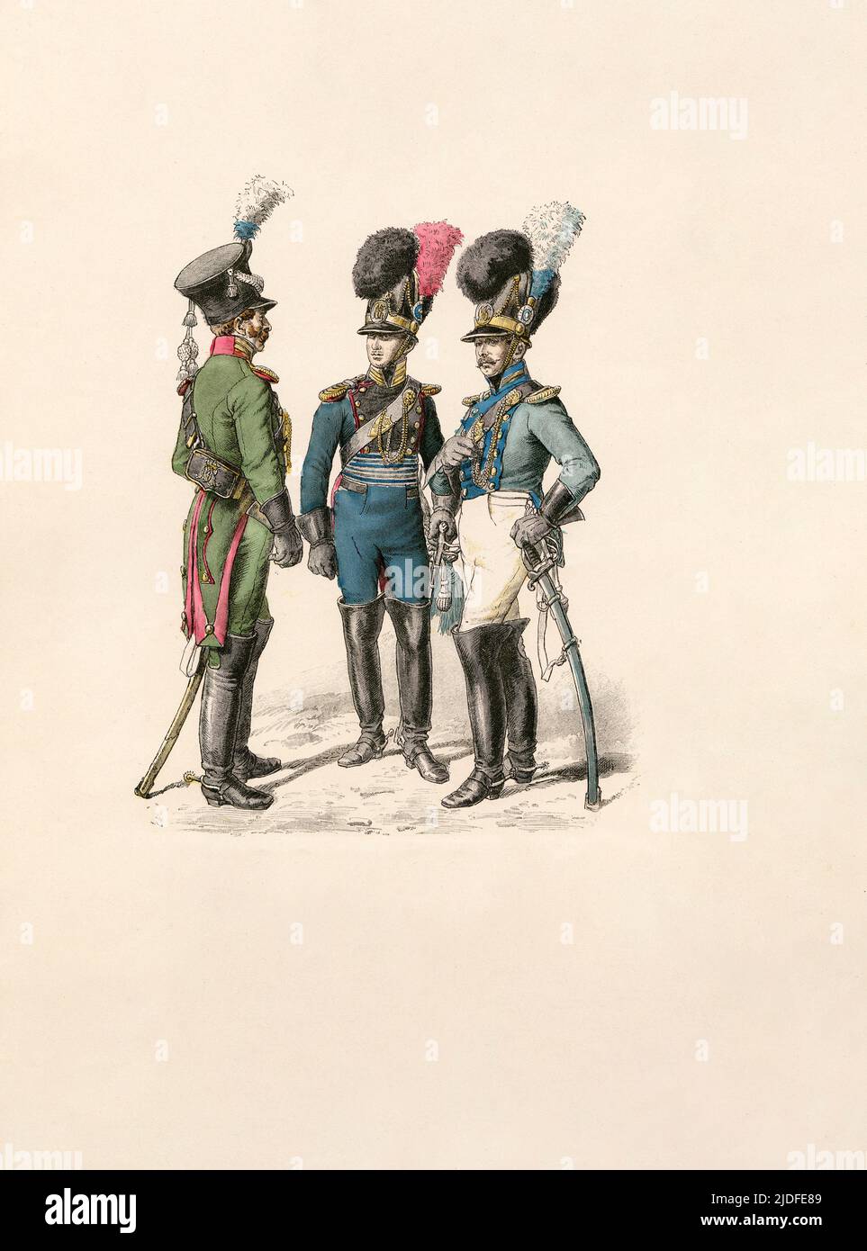 Bayerische Armee, Kavalleriehauptmann in der Gendarmerie 1812-1815, Oberleutnant der Artillerie 1811-1825, Oberleutnant des Transportes 1815-1825, Illustration, die Geschichte der Tracht, Braun & Schneider, München, Deutschland, 1861-1880 Stockfoto
