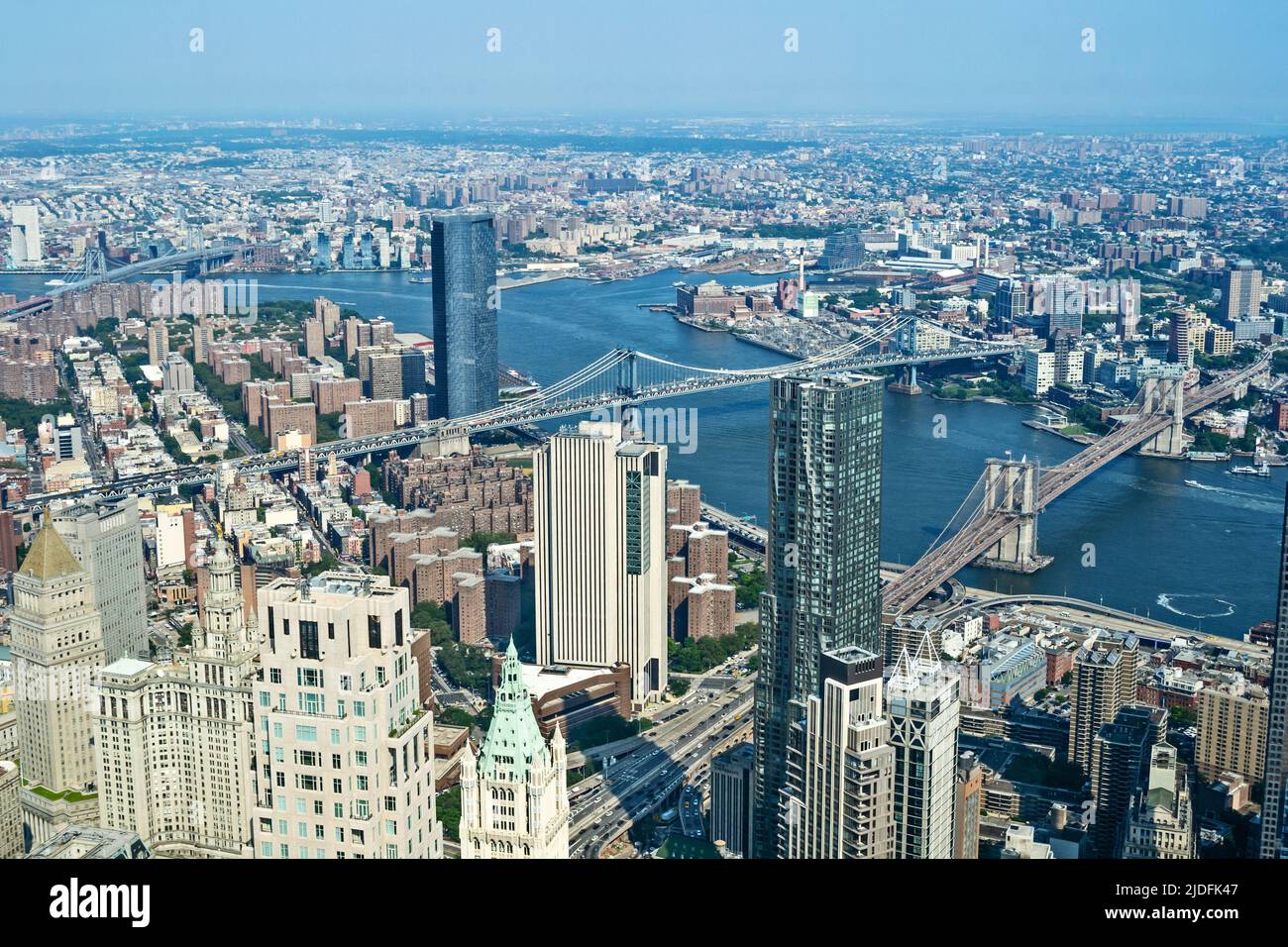 Luftaufnahme über Manhattan und Brooklyn vom One World Observatory Stockfoto