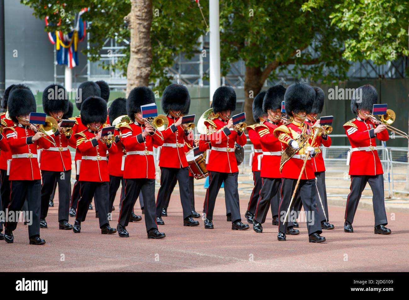 Marching Guards Band, Trooping the Color Probesals, The Mall, London England, Vereinigtes Königreich, Samstag, 21.Mai 2022. Stockfoto