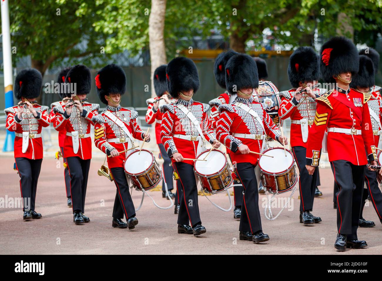 Marching Guards Band, Trooping the Color Probesals, The Mall, London England, Vereinigtes Königreich, Samstag, 21.Mai 2022. Stockfoto