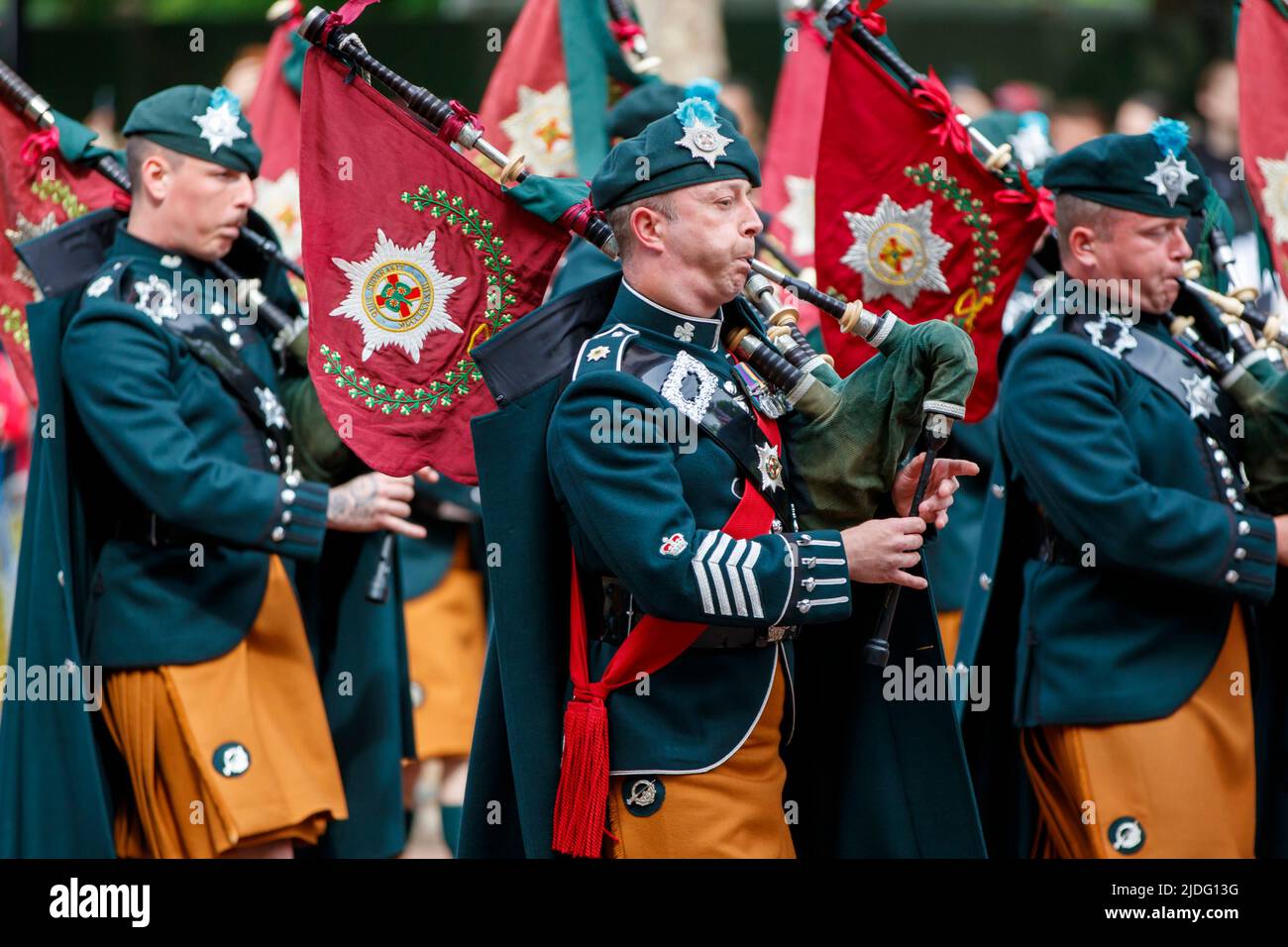 Marching Guards Band, Trooping the Color Probesals, The Mall, London England, Vereinigtes Königreich, Samstag, 21.Mai 2022. Stockfoto