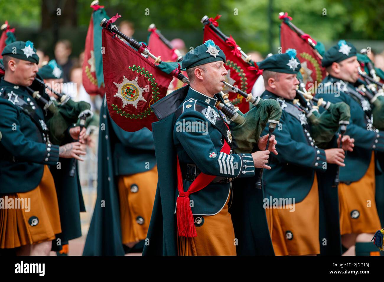 Marching Guards Band, Trooping the Color Probesals, The Mall, London England, Vereinigtes Königreich, Samstag, 21.Mai 2022. Stockfoto