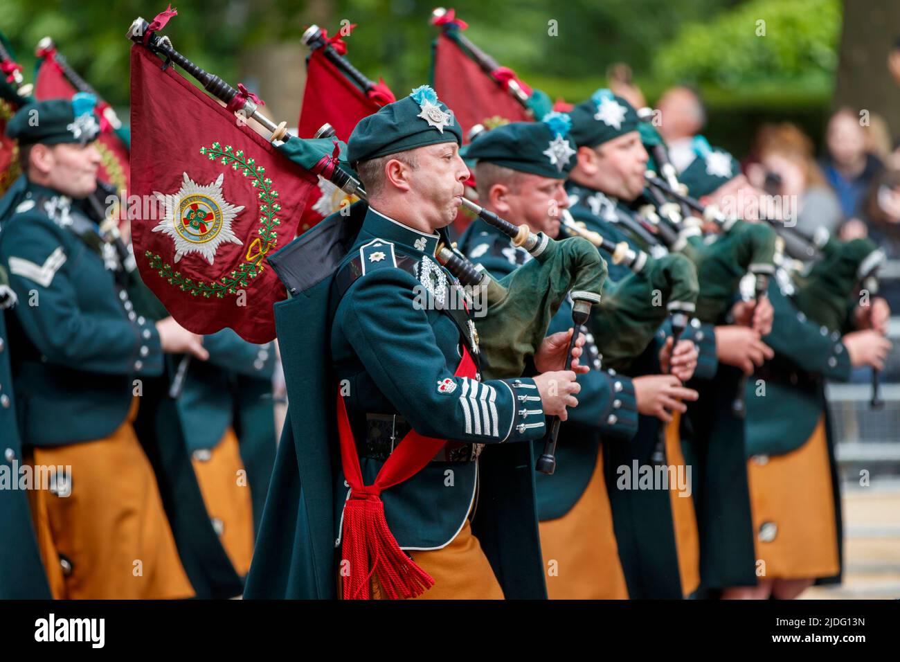 Marching Guards Band, Trooping the Color Probesals, The Mall, London England, Vereinigtes Königreich, Samstag, 21.Mai 2022. Stockfoto