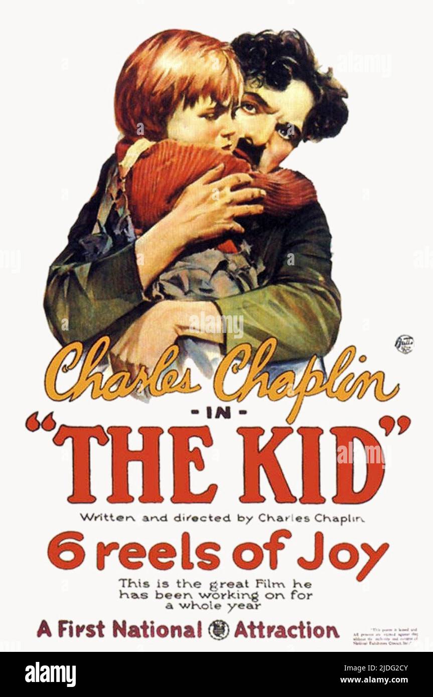 Ein Plakat für Charlie Chaplins Film The Kid. Aus dem Jahr 1921, in dem auch Jackie Coogan zu sehen war. Stockfoto