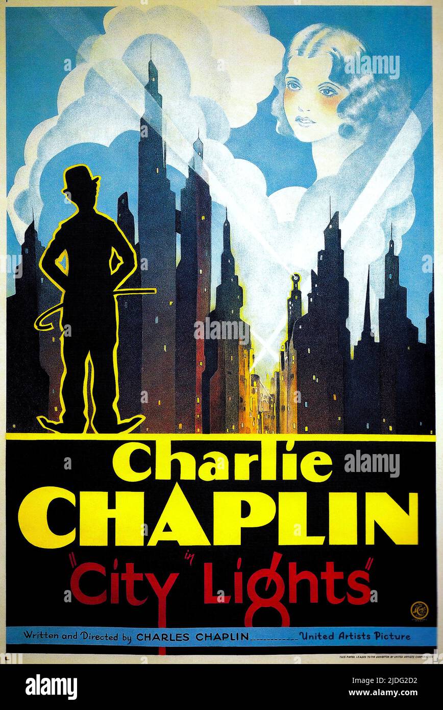 Ein Plakat für den Charlie Chaplin Film City Lights aus dem Jahr 1931. Stockfoto
