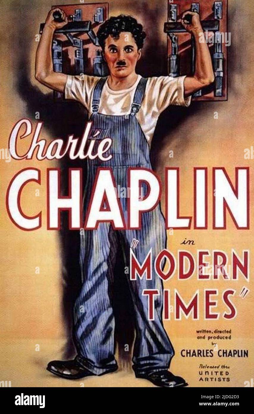 Ein Plakat für den Charlie Chaplin Film Modern Times aus dem Jahr 1936. Stockfoto