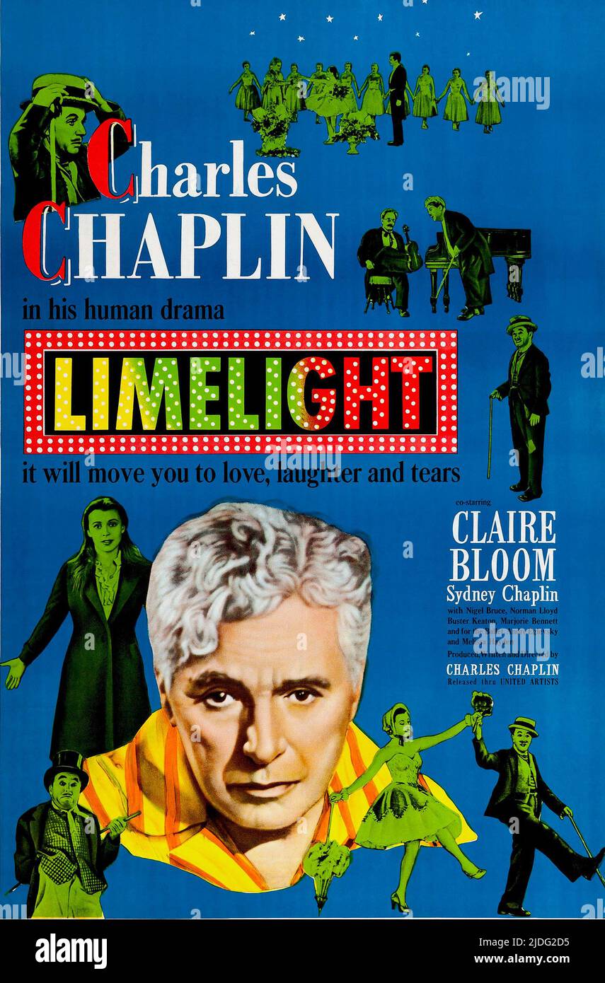 Plakat für die ursprüngliche, limitierte amerikanische Kinoveröffentlichung von Charlie Chaplins Film Limelight aus dem Jahr 1952. Stockfoto
