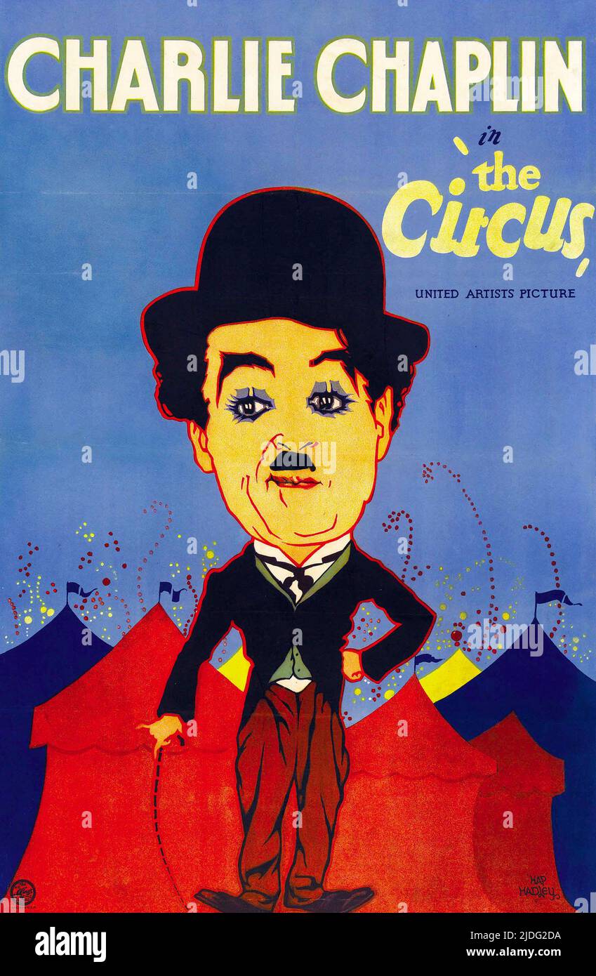 Plakat für die amerikanische Kinoveröffentlichung von Charlie Chaplins Film The Circus aus dem Jahr 1928. Stockfoto
