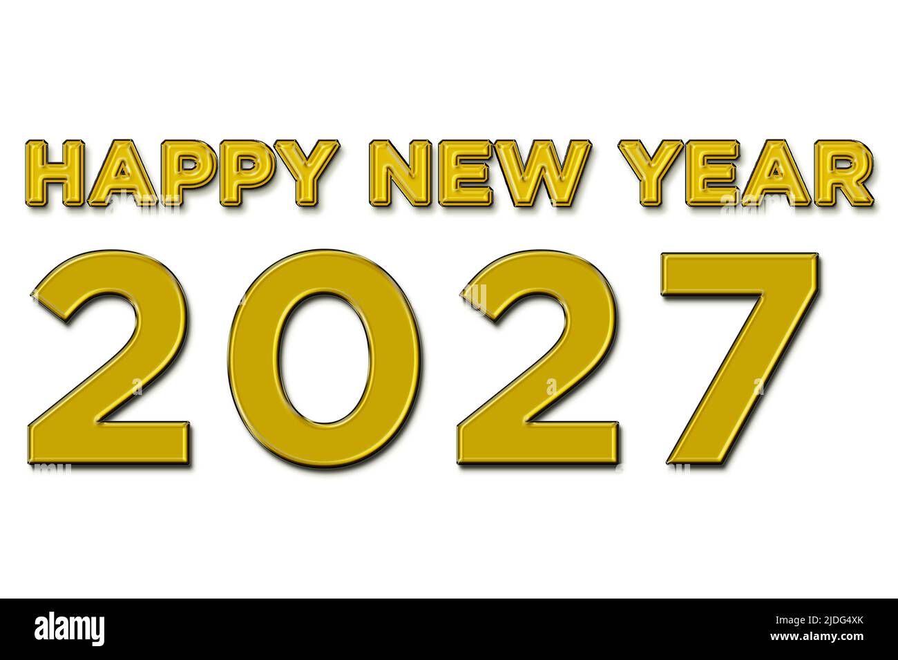 Frohes neues Jahr 2027 Illustration in gelber Farbe Text auf weißem Hintergrund Stockfoto