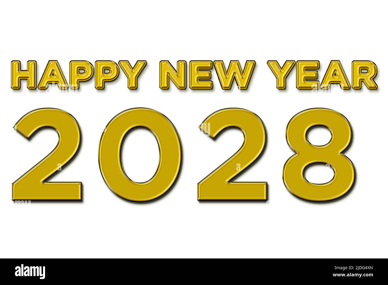 Frohes neues Jahr 2028 Illustration in gelber Farbe Text auf weißem Hintergrund Stockfoto