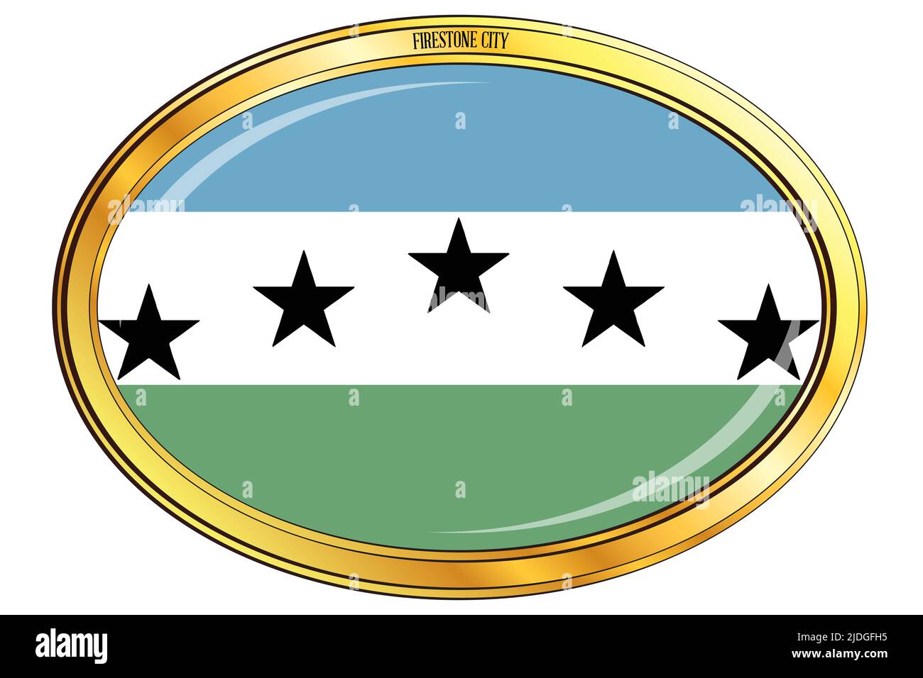 Die Flagge der Stadt Firestone in Colorado USA in einem Metalloval Stockfoto