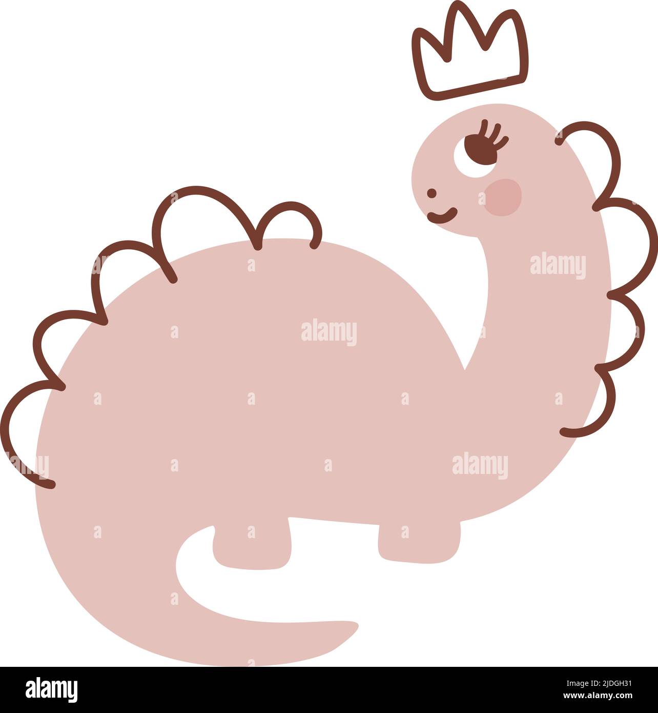 Vektor niedliches Baby Mädchen Dinosaurier mit Krone auf dem Kopf. Handgezeichnete Prinzessin süß cool Baby Illustration für Kindergarten-T-Shirt, Kinderkleidung, Einladung Stock Vektor
