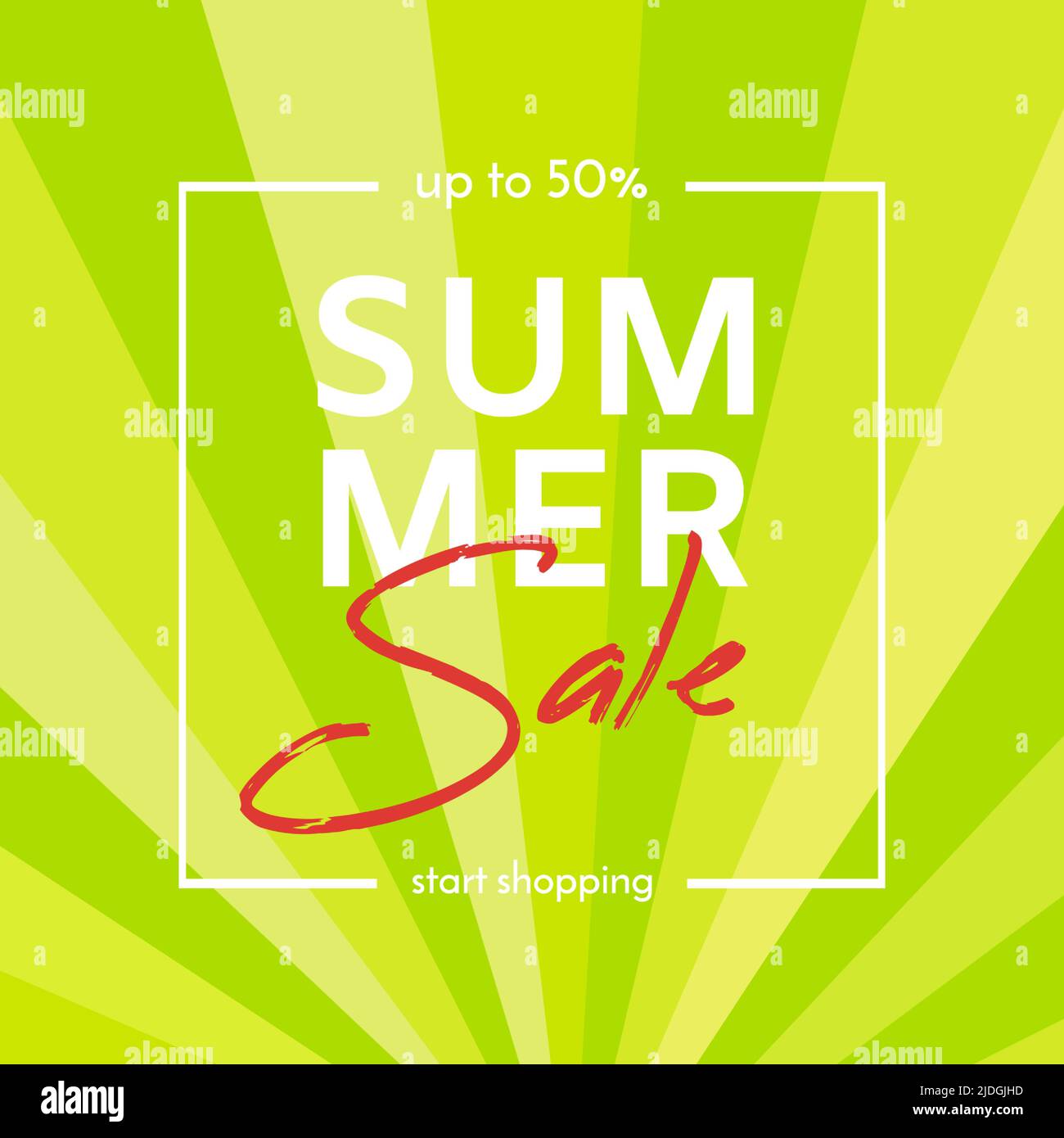 Banner für Sommerverkauf. Summer Sale Phrase auf grün gestreiftem Hintergrund. Vektorgrafik. Stock Vektor