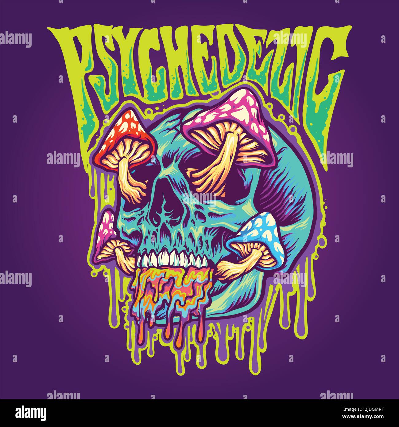 Scary Schädel psychedelisch Pilze schmelzen Vektor Illustrationen für Ihre Arbeit Logo, Merchandise T-Shirt, Aufkleber und Label-Designs, Poster, Grußkarte Stock Vektor
