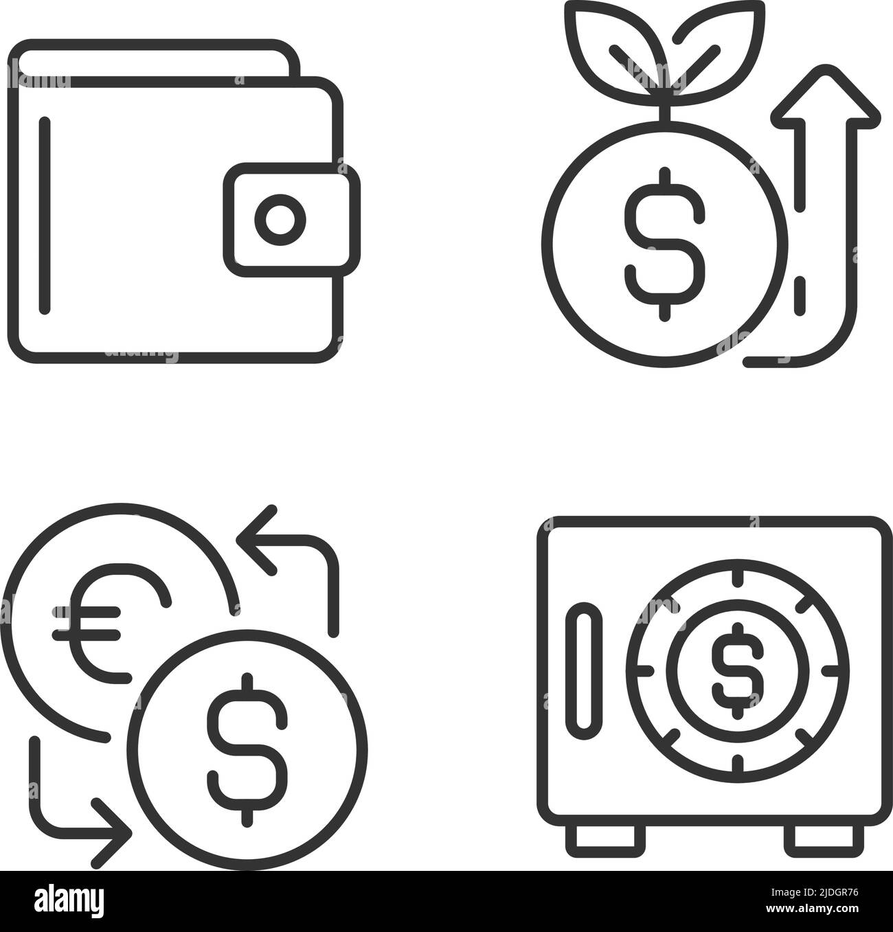 Erhöhen und Geld sparen Pixel perfekte lineare Symbole gesetzt Stock Vektor