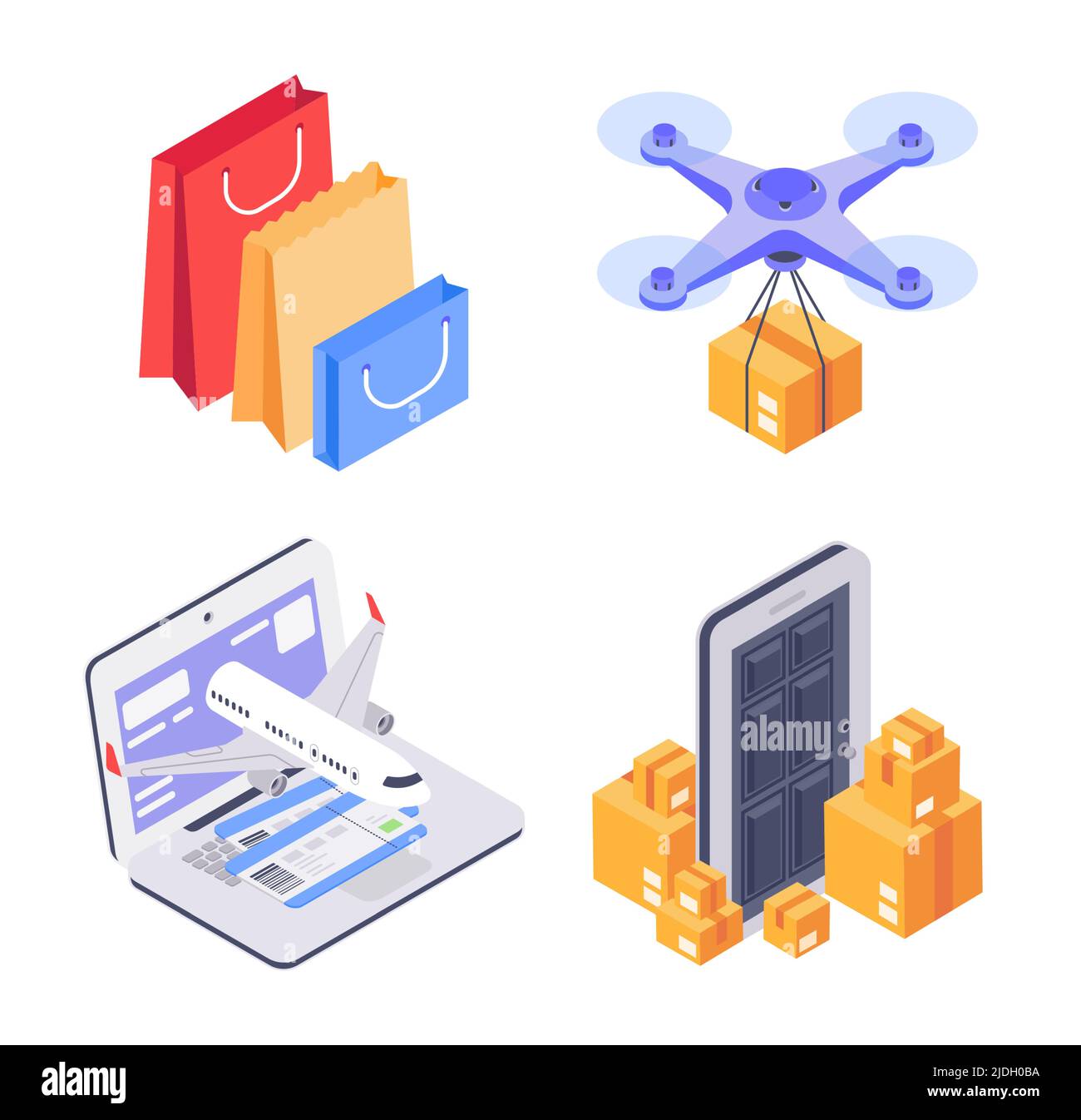 Isometrisches Shopping Icon Konzept, Bestellung und Lieferung Stock Vektor