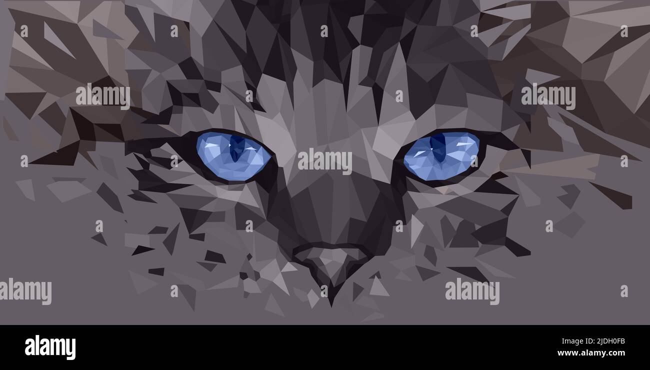 Kopf einer grau gestromten Katze mit blauen Augen. Stock Vektor