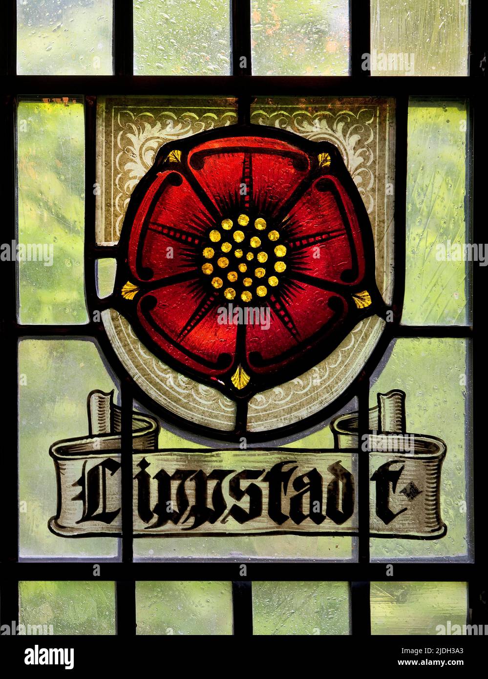 Historische Wappen-Glasscheibe von Lippstadt, Deutschland, Nordrhein-Westfalen Stockfoto