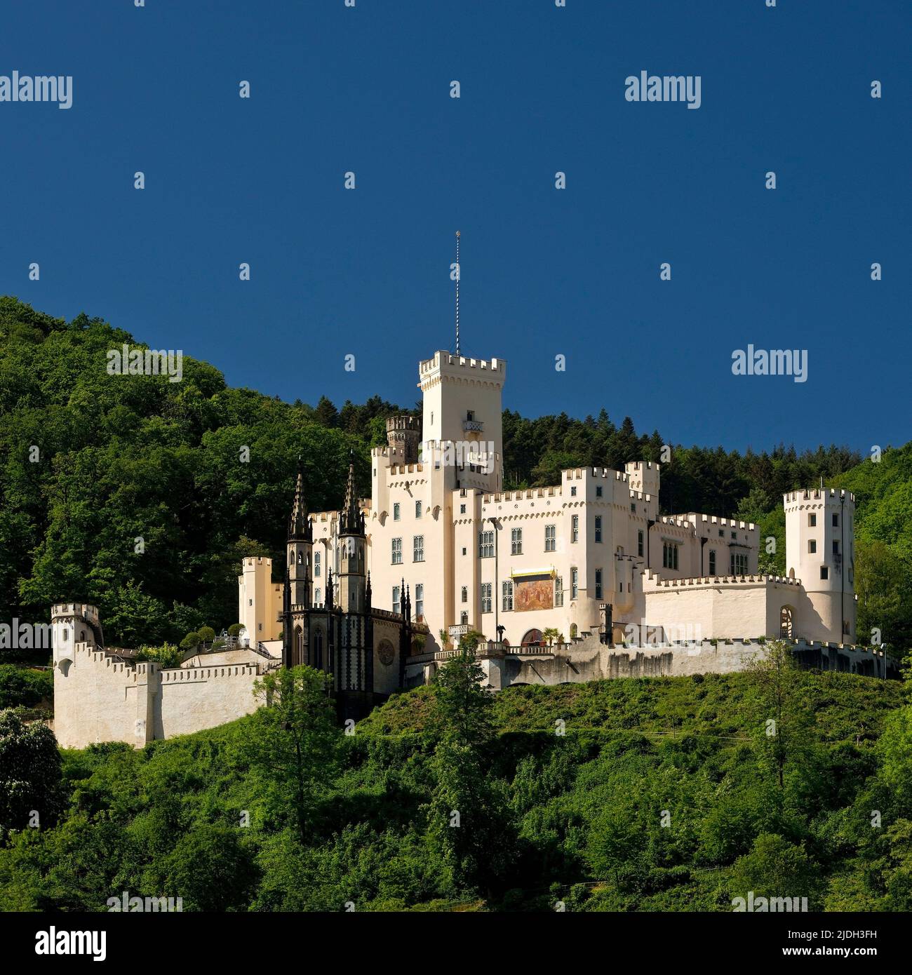 Neugotisches Schloss Stolzenfels, Rheinromantik, UNESCO-Weltkulturerbe, Deutschland, Rheinland-Pfalz, Koblenz Stockfoto