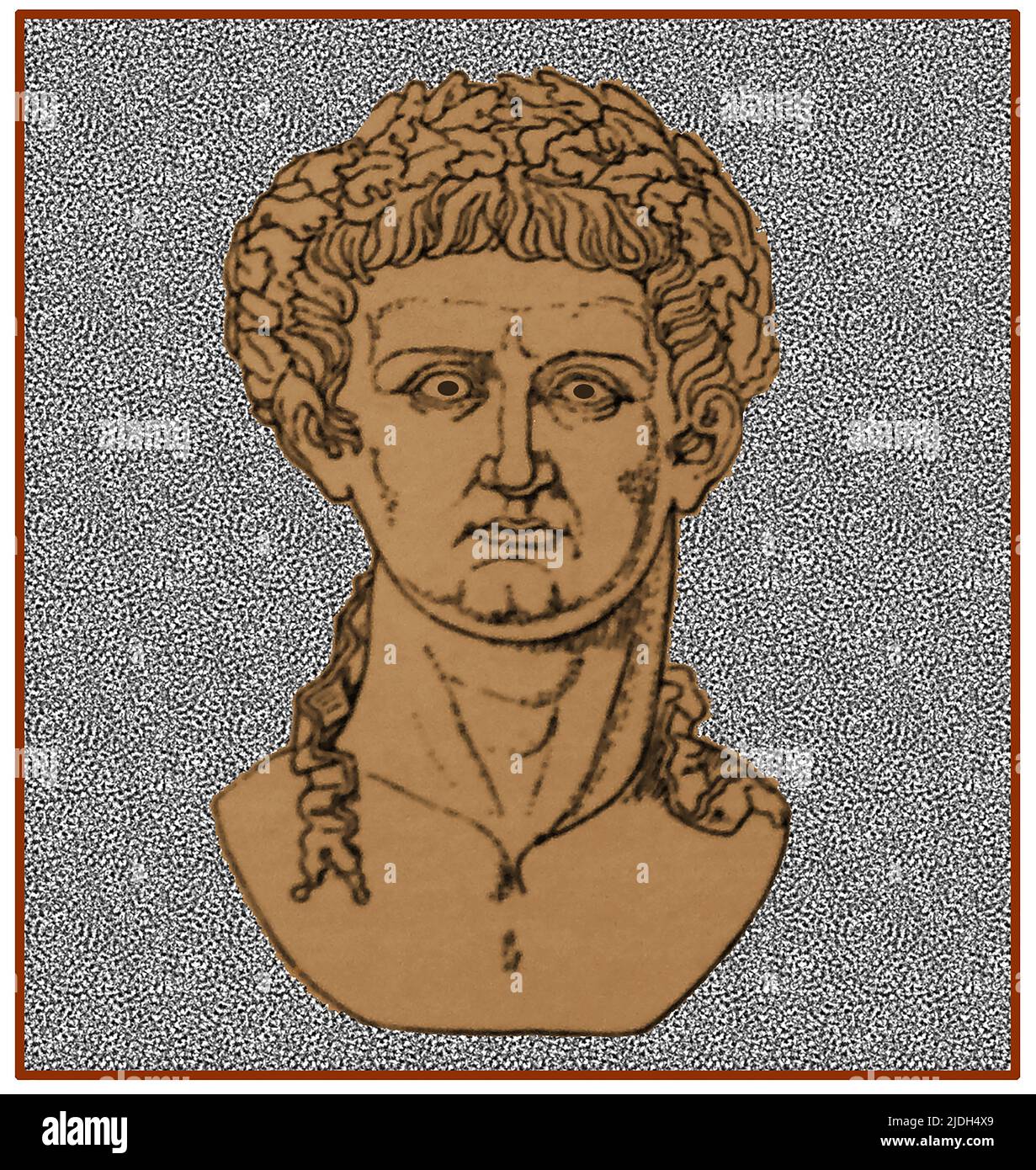 Ein altes Kupferstichporträt des Tiberius Claudius Caesar Augustus Germanicus (10 v. Chr. – 54 n. Chr.), des vierten römischen Kaiser, der von 41 bis 54 n. Chr. regierte ----- UN vecchio ritratto incisore di Tiberio Claudio Cesare Augusto Germanico (10 n. Chr. – 54 d.C.), il Quarto imperatore romano, regnante dal 41 al 54 D.C. Stockfoto