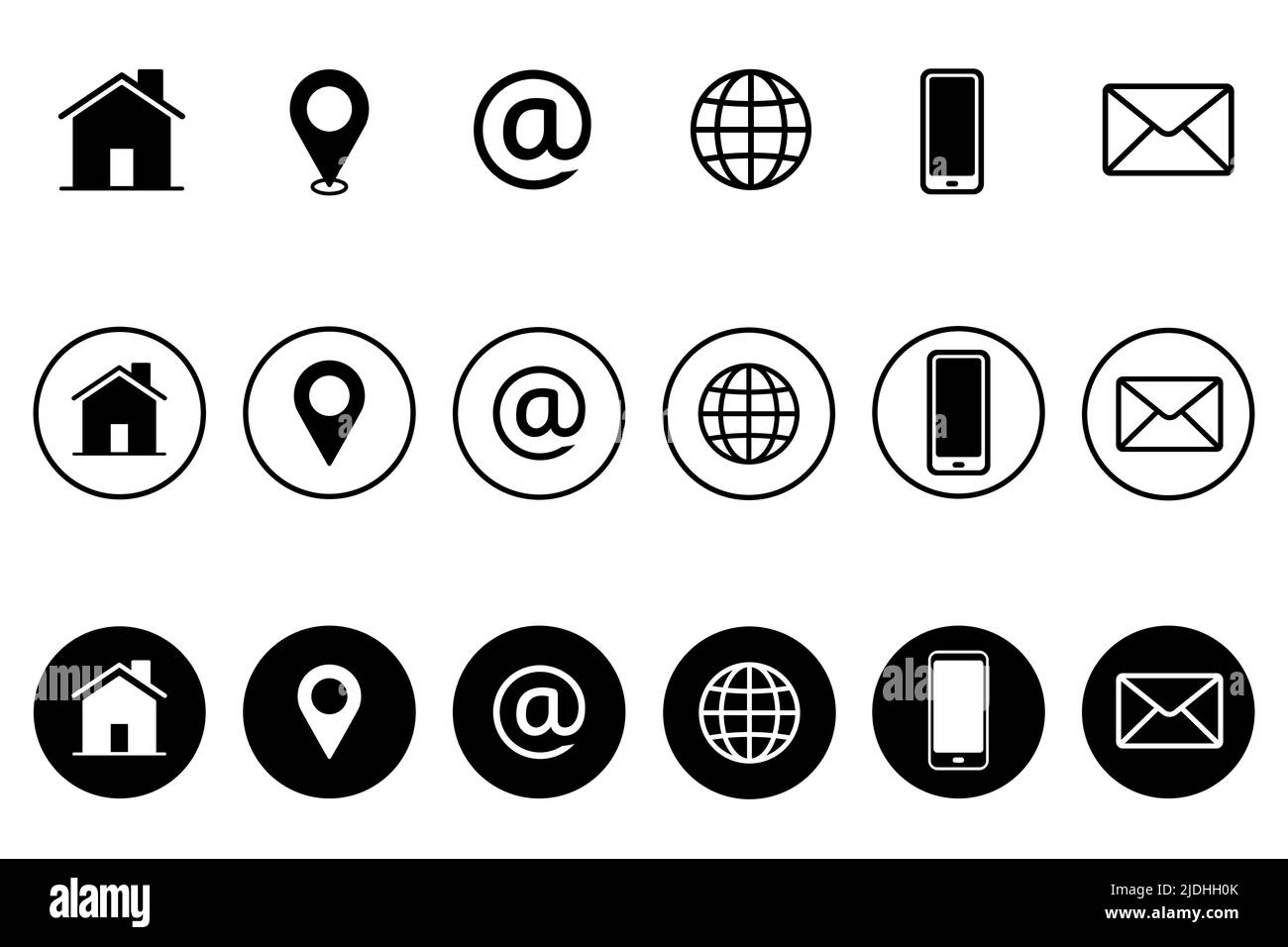 Kontaktsymbol eingestellt. Sammlung des Symbols für die Tastenkommunikation. Flache Vektorgrafik Stock Vektor