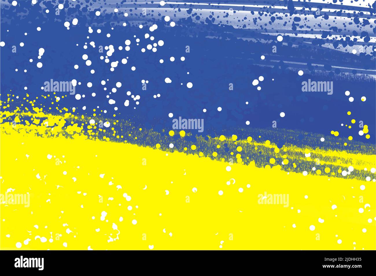 Hintergrund in Blau- und Gelbtönen, Pinselstriche und Spritzer, Aquarelle auf weißer Leinwand. Ukrainische Flagge. Unterstützung der Friedensflagge in der Ukraine, Stock Vektor