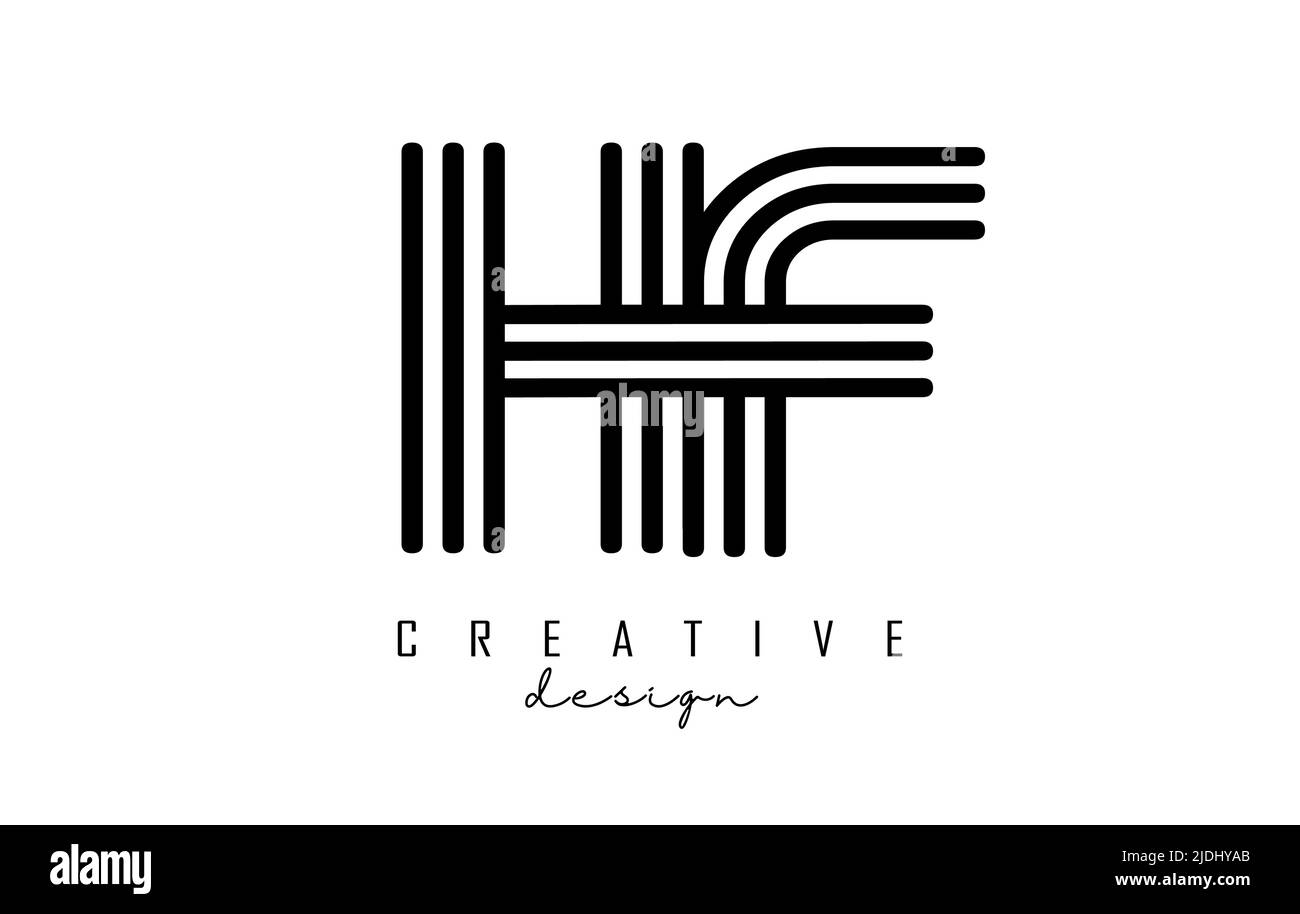 Schwarze Linien HF h f Buchstaben mit Monogramm Logo Design. Kreative Vektordarstellung mit geometrischem Linienmuster. Stock Vektor