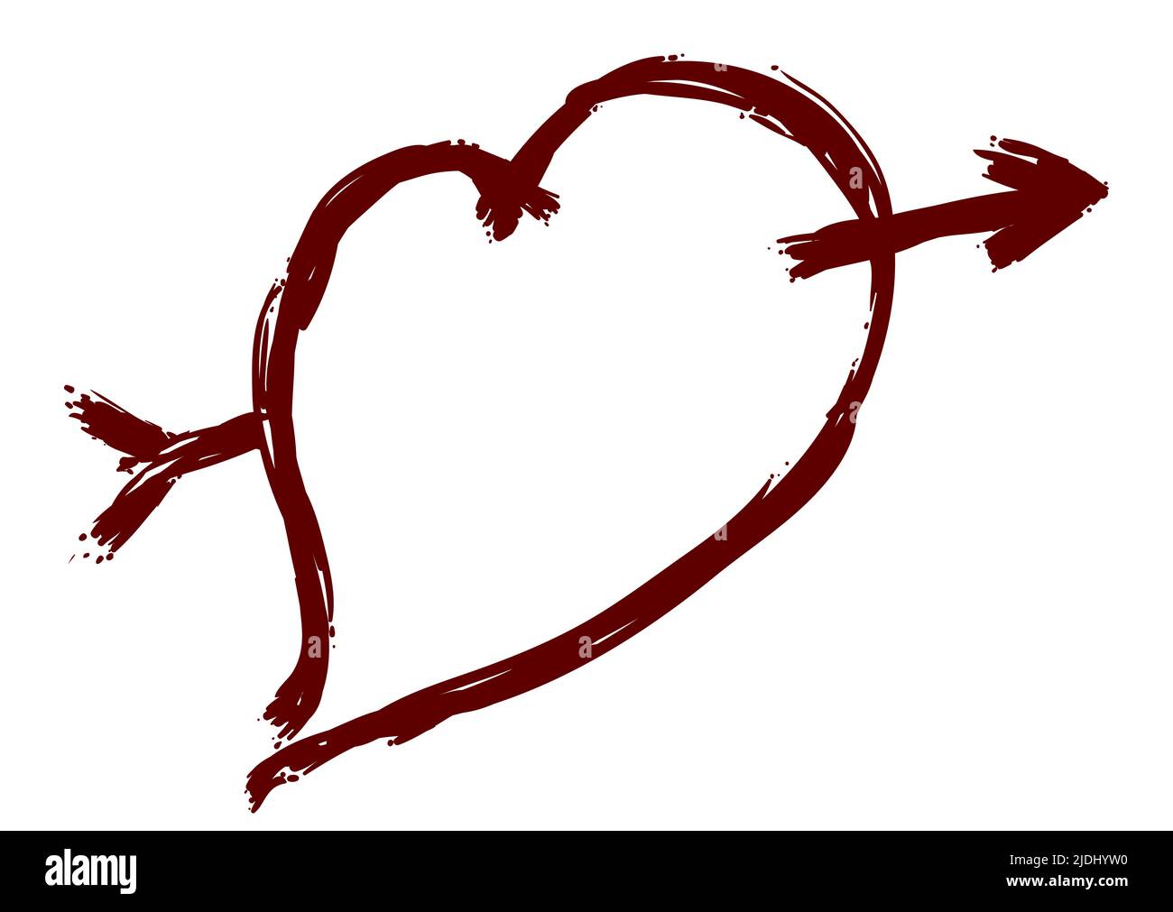 Love Symbol in Pinselstrich Stil, Herz durchbohrt von einem Pfeil über weißem Hintergrund. Stock Vektor