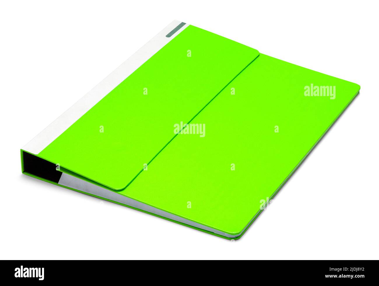 Grüner Karton-Ordner auf Weiß ausgeschnitten. Stockfoto
