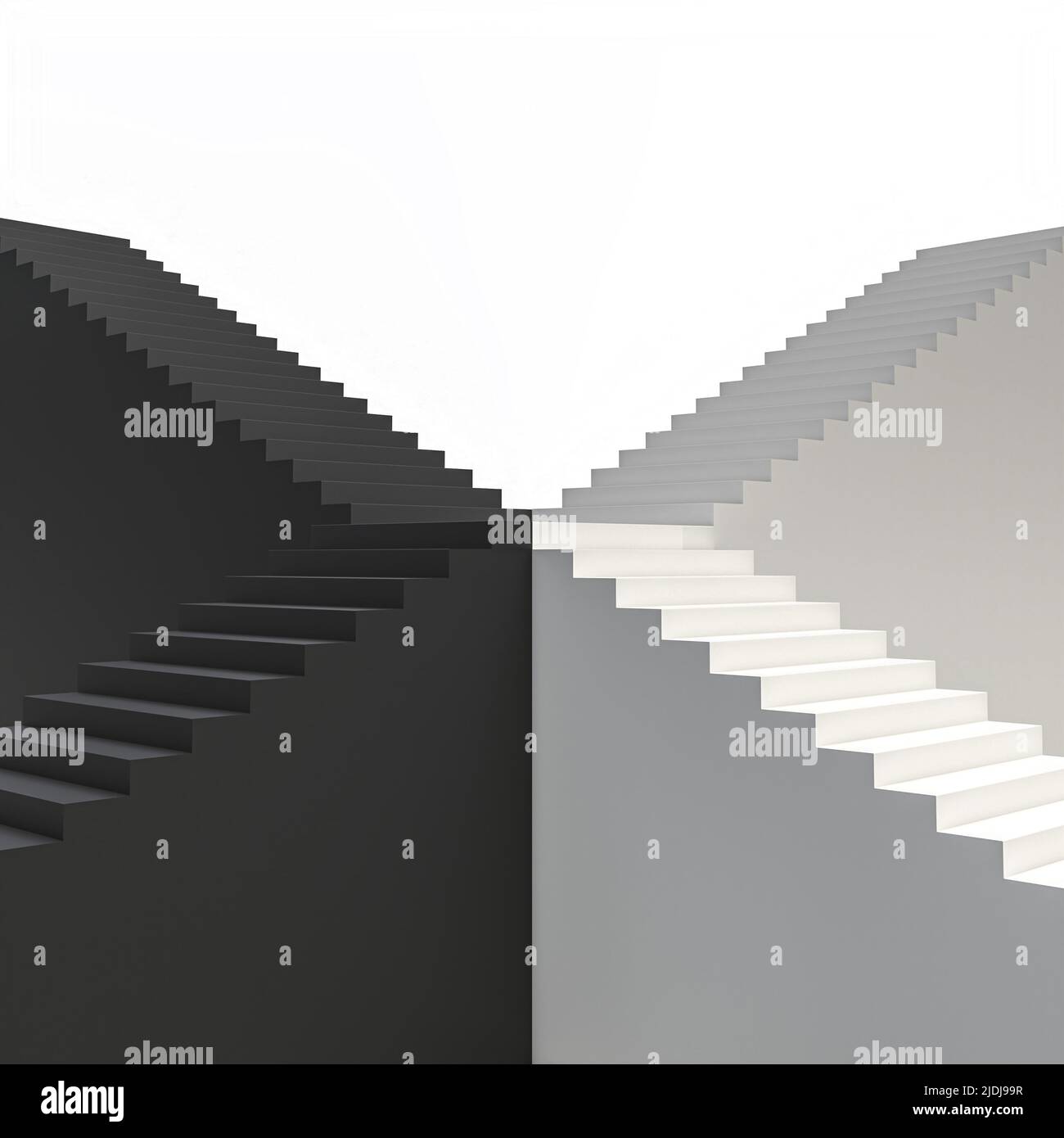 Schwarz-weiße Treppe. 3D Hintergrund rendern Stockfoto