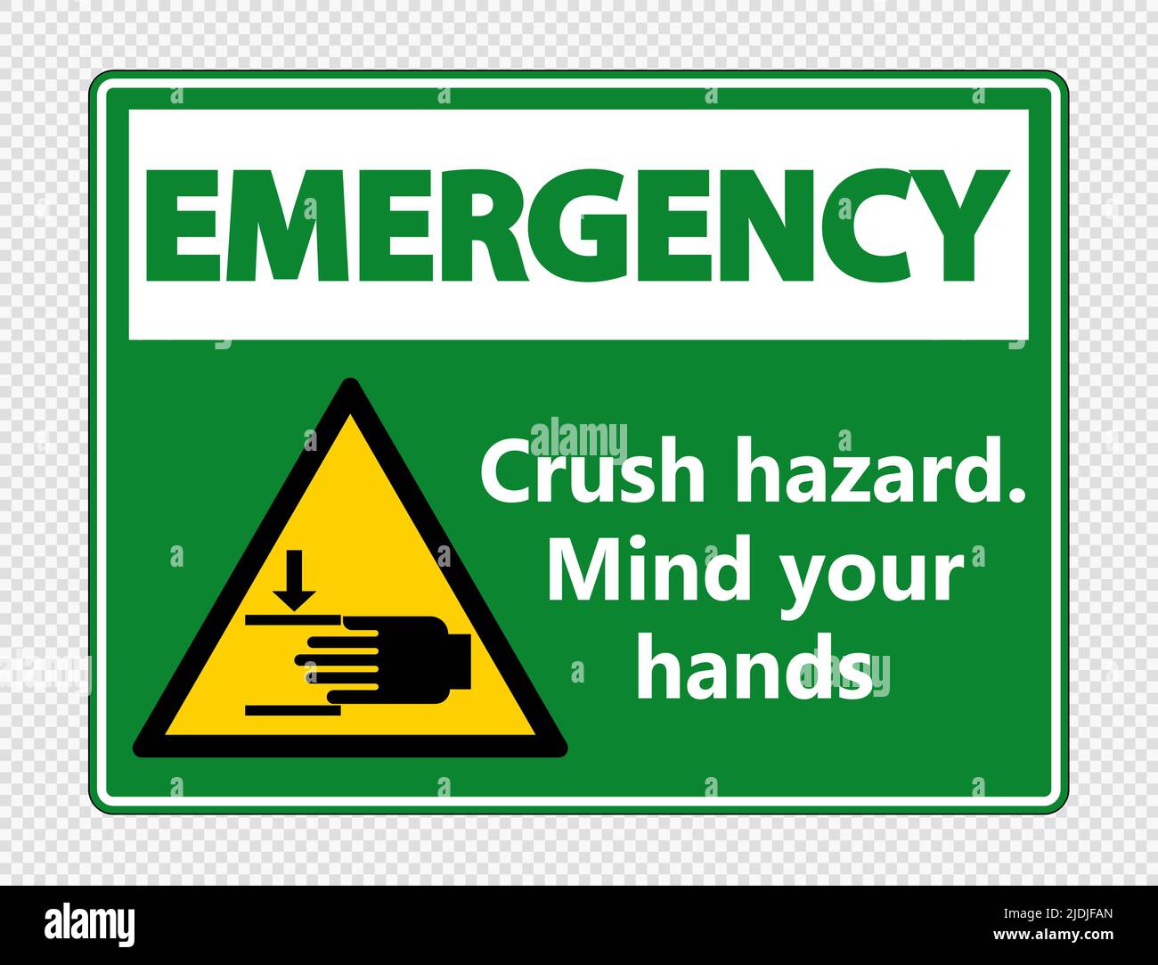 Notfall Crush hazard.Mind Ihre Hände Zeichen auf transparentem ...