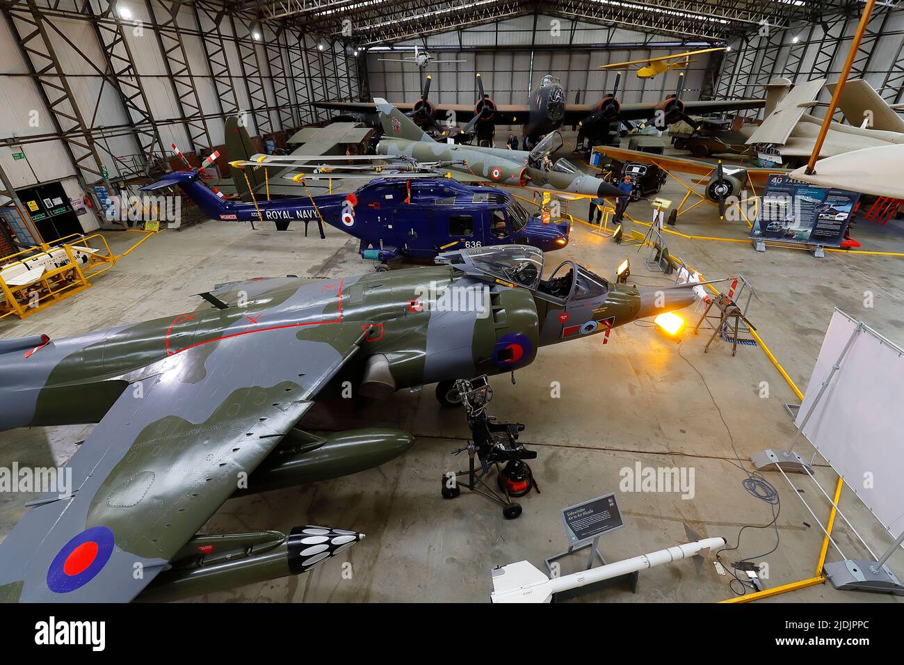 Harrier Jump Jet Ausstellung im Yorkshire Air Museum in North Yorkshire Stockfoto