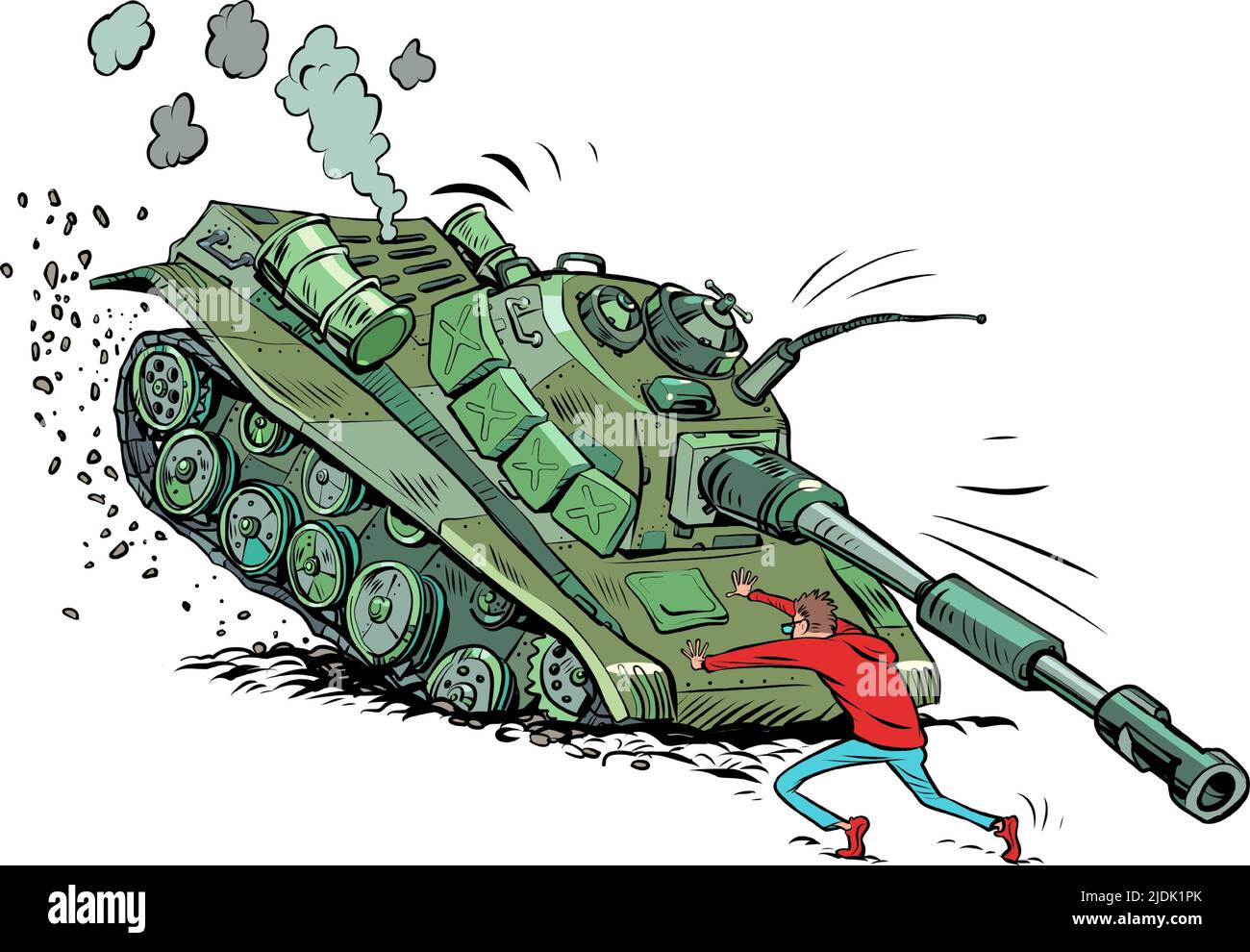 Der Mann stoppt den Tank. Friedliche Bürger gegen militärische Aggression und Diktatur. Protest Stock Vektor