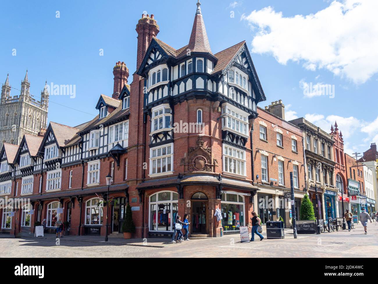 Denkmalgeschütztes Gebäude an der Ecke Westgate und College Street, Gloucester, Gloucestershire, England, Großbritannien Stockfoto
