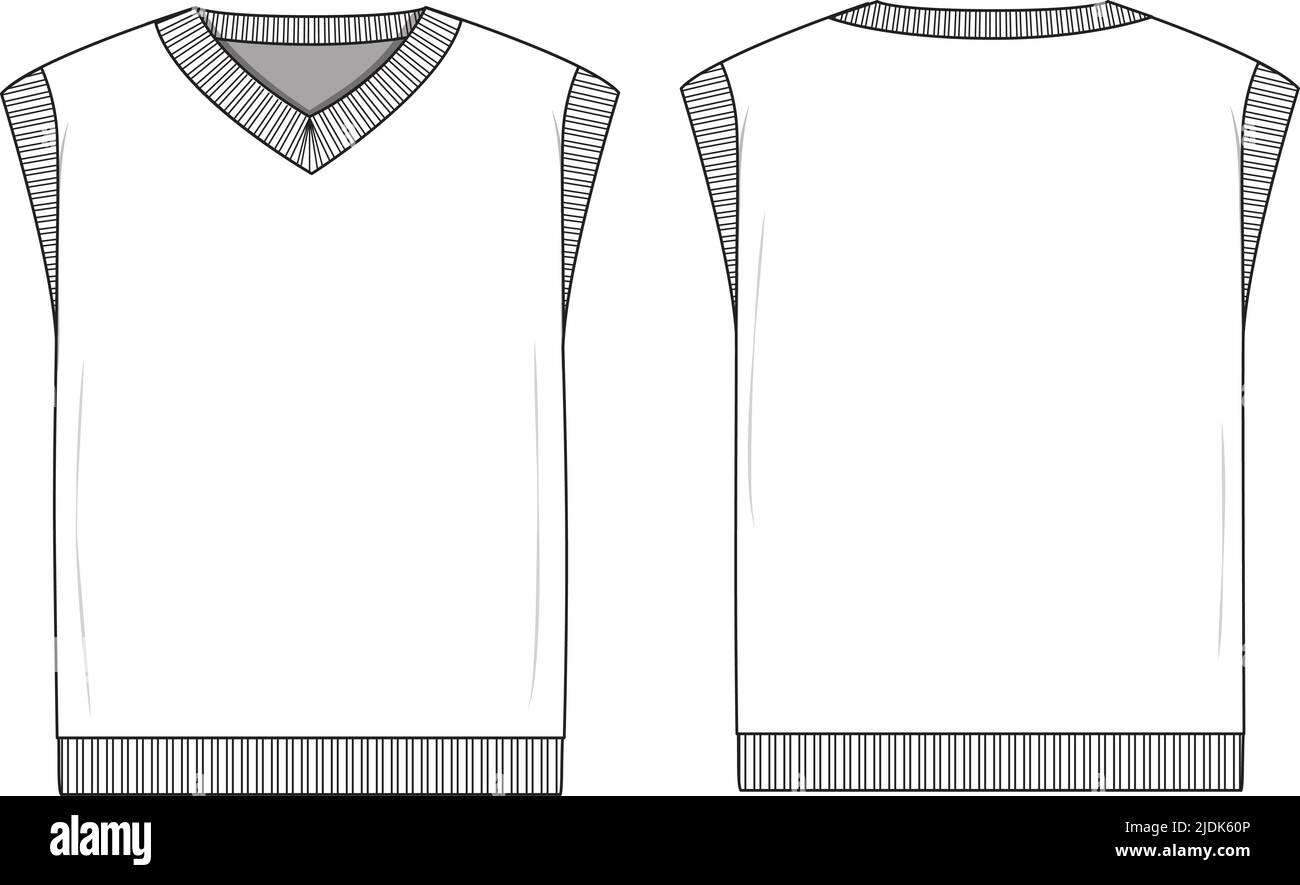 Oversized Pullover Weste flach Vektor technische Zeichnung Illustration Mock-up Vorlage für Design und Tech Packs Mode CAD Streetwear Stock Vektor
