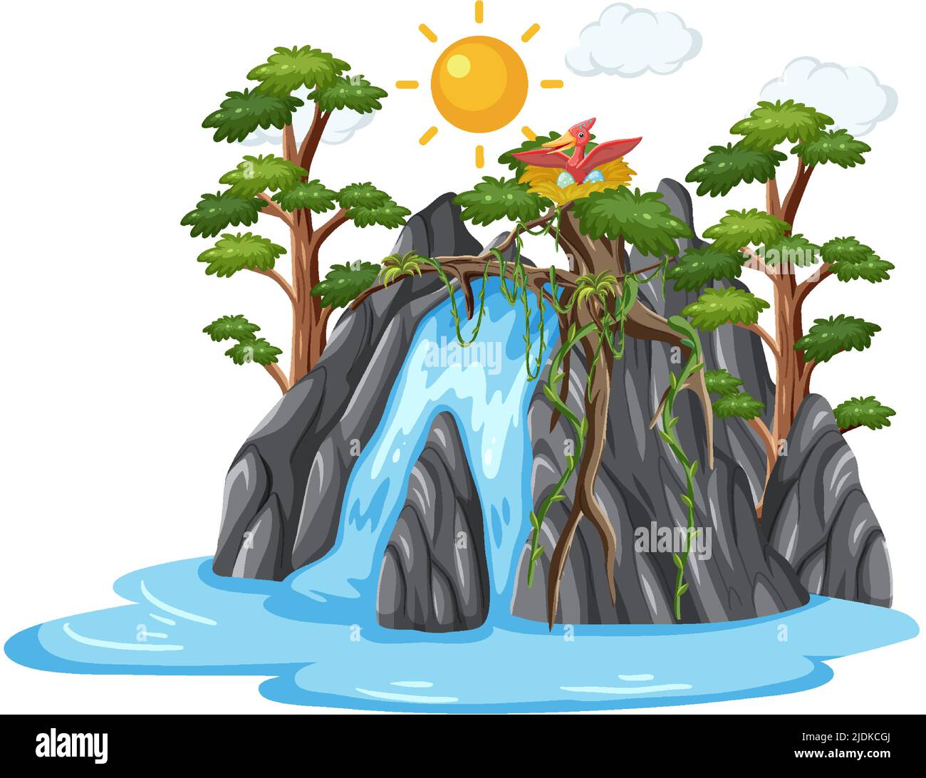 Isolierter Wasserfall Wald in Cartoon-Stil Illustration Stock Vektor