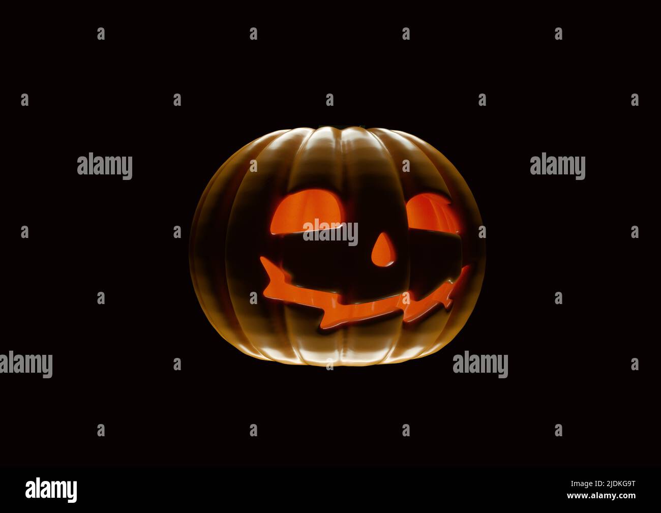 Halloween gelber Kürbis mit hellen Augen 3D Render Stockfoto