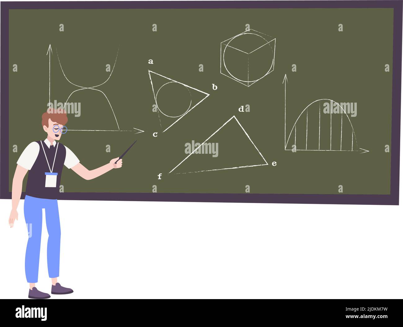 Kinder Hobby flache Komposition mit Charakter der Teenager-Junge Zeichnung Figuren auf Kreidetafel Vektor-Illustration Stock Vektor