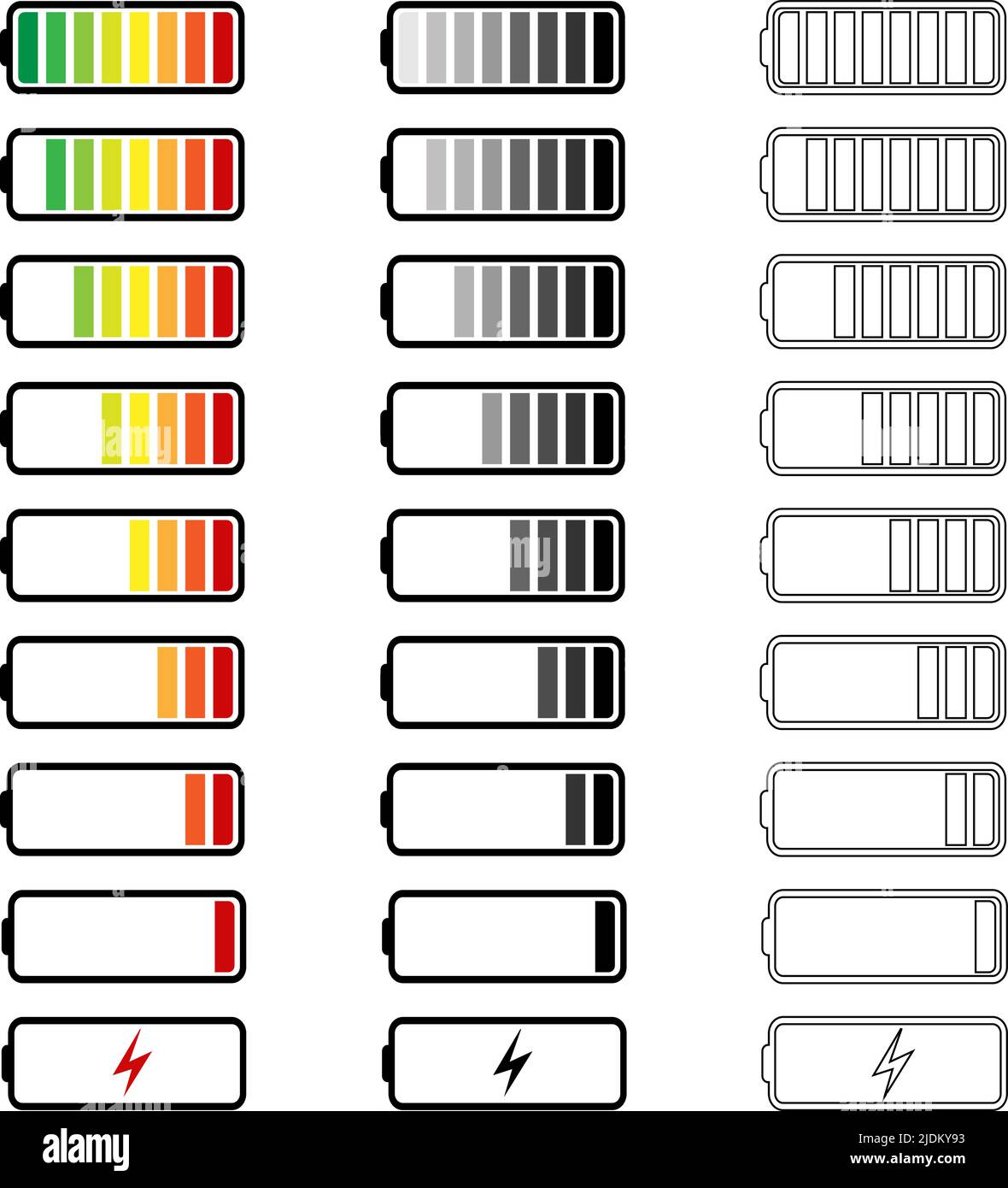 Symbole für die Energiestufe „Battary“ Stock Vektor