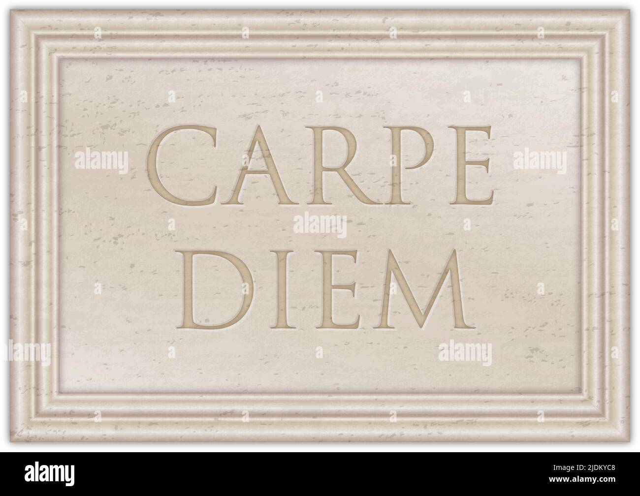 Marmorplatte mit altem lateinischem Sprichwort „CARPE DIEM“, Illustration Stockfoto