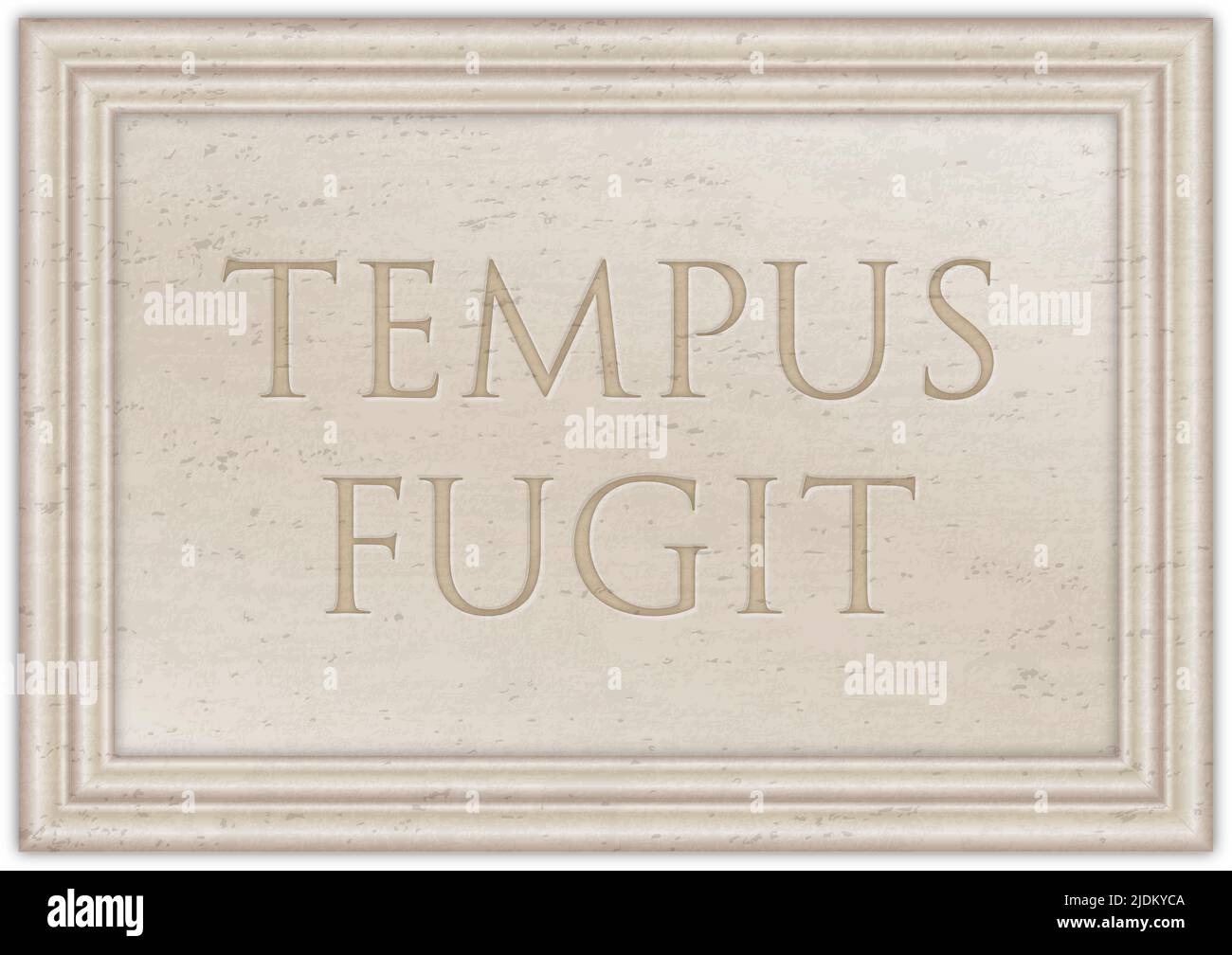 Marmorplatte mit altem lateinischem Sprichwort „TEMPUS FUGIT“, Illustration Stockfoto