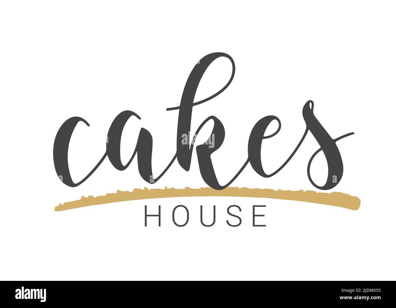 Vektorgrafik. Handgeschriebener Schriftzug von Cake House. Vorlage für Banner, Karte, Etikett, Postkarte, Poster, Aufkleber, Druck- oder Webprodukt. Stock Vektor