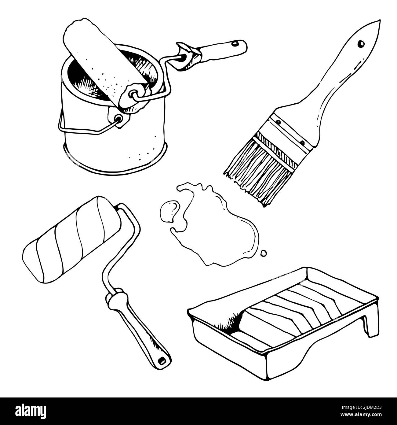 Reparaturwerkzeuge, Malwerkzeuge, Vektor-handgezeichnetes Illustrationsset, isoliert auf weißem Hintergrund Stock Vektor
