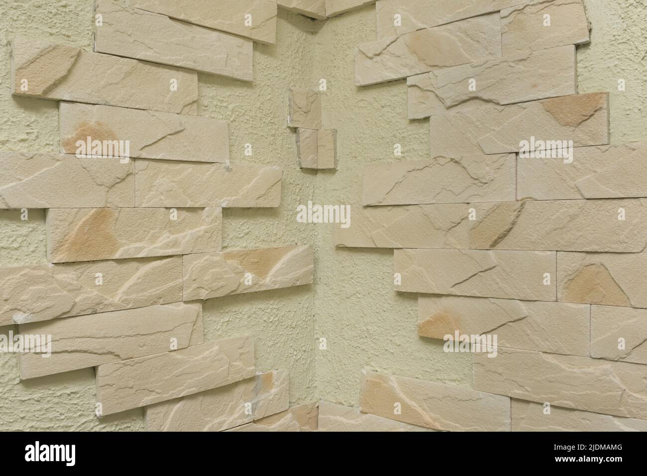 Licht Backstein Element Fragment abstrakt Innenarchitektur Wandmuster warmen Sand Ton Farbe Textur Fassade Hintergrund. Stockfoto