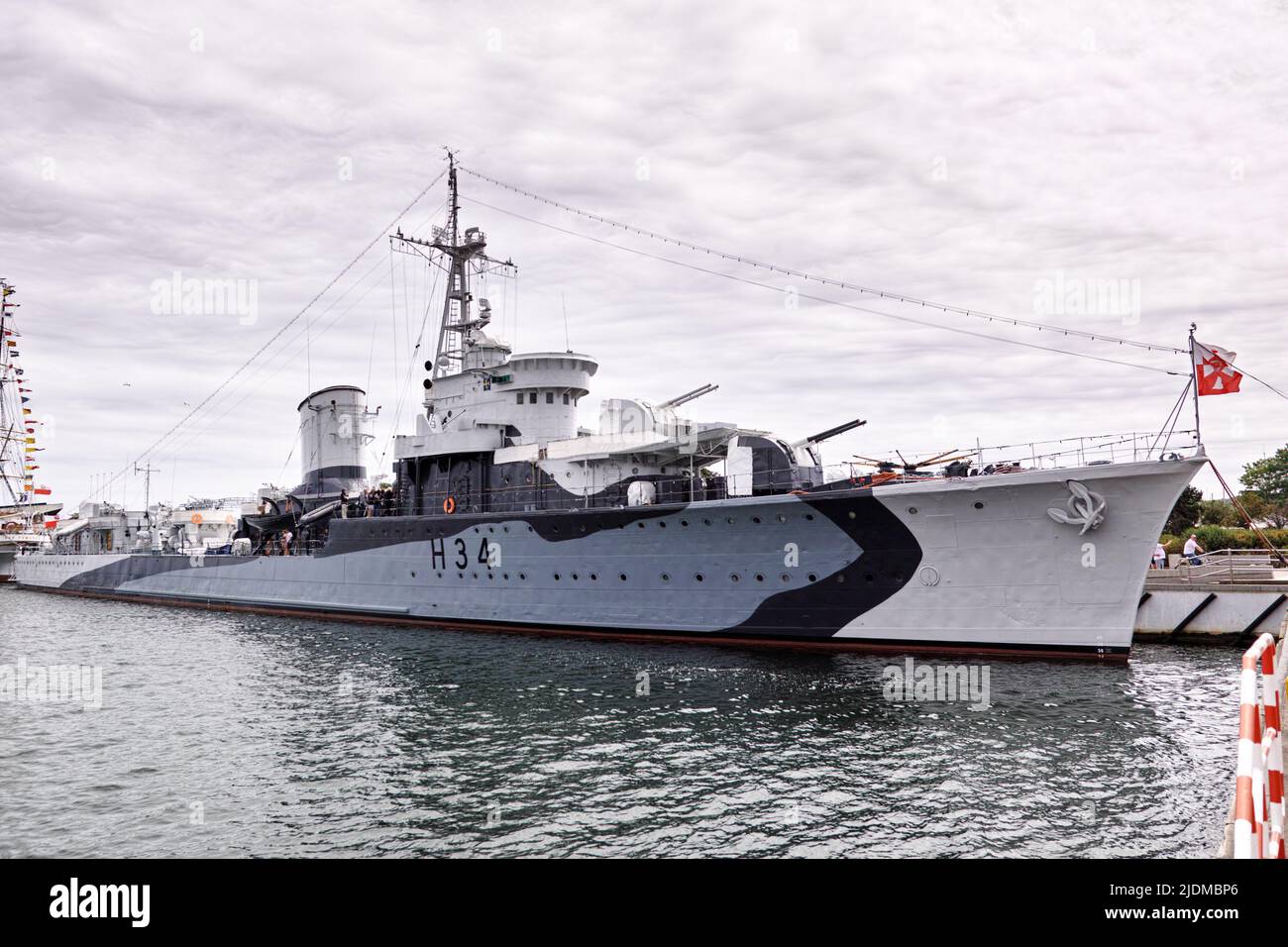 Zerstörer Blyskawica des Zweiten Weltkriegs im Hafen von Gdynia. Ostsee, Golf von Danzig, Polen, Europa. Stockfoto