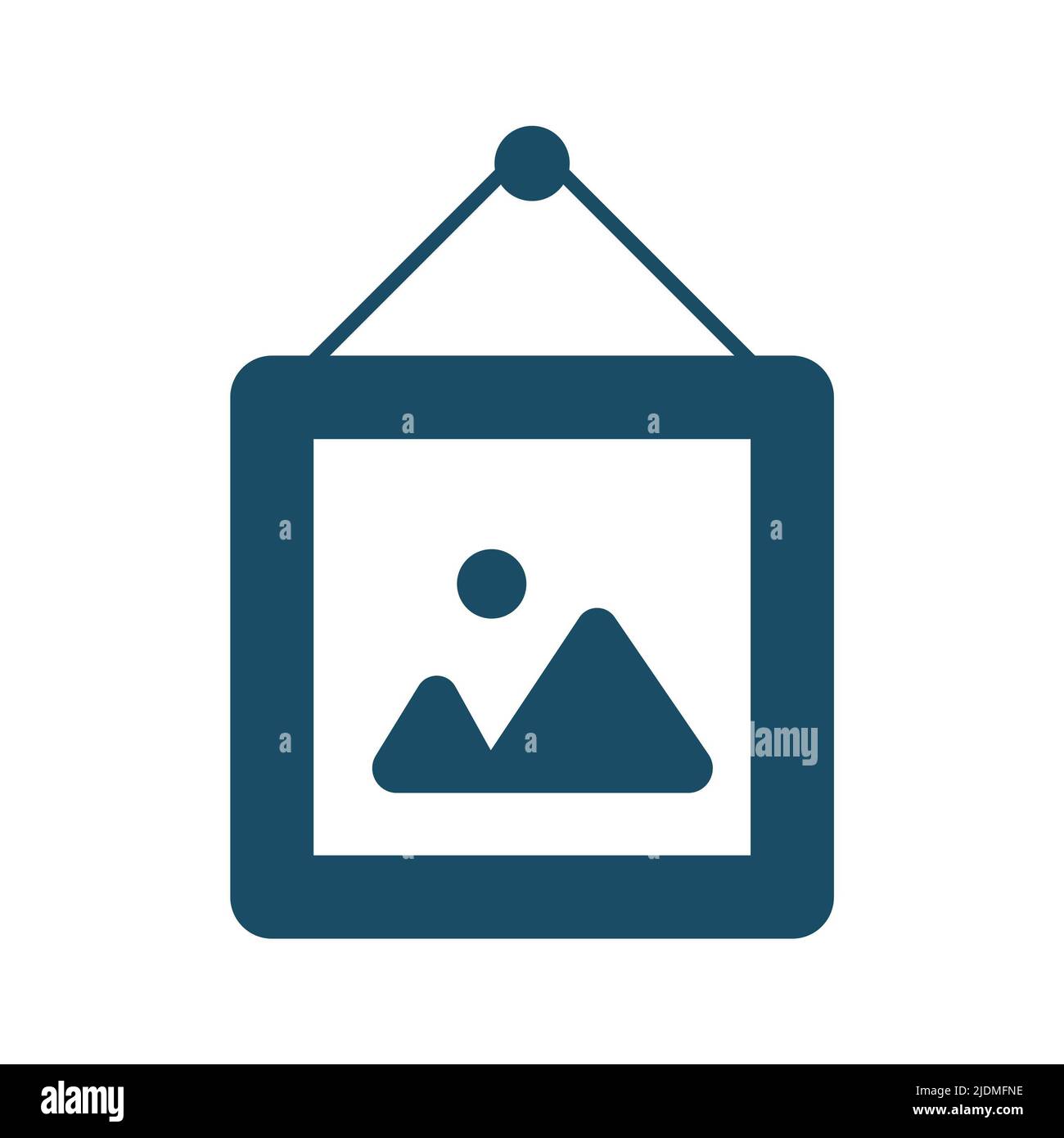 Hochwertiges, dunkelblaues Flachbild, Foto an der Wand aufgehängt. Piktogramm, Technologie, Objekt. Nützlich für Website, Banner, Grußkarten, Apps a Stockfoto