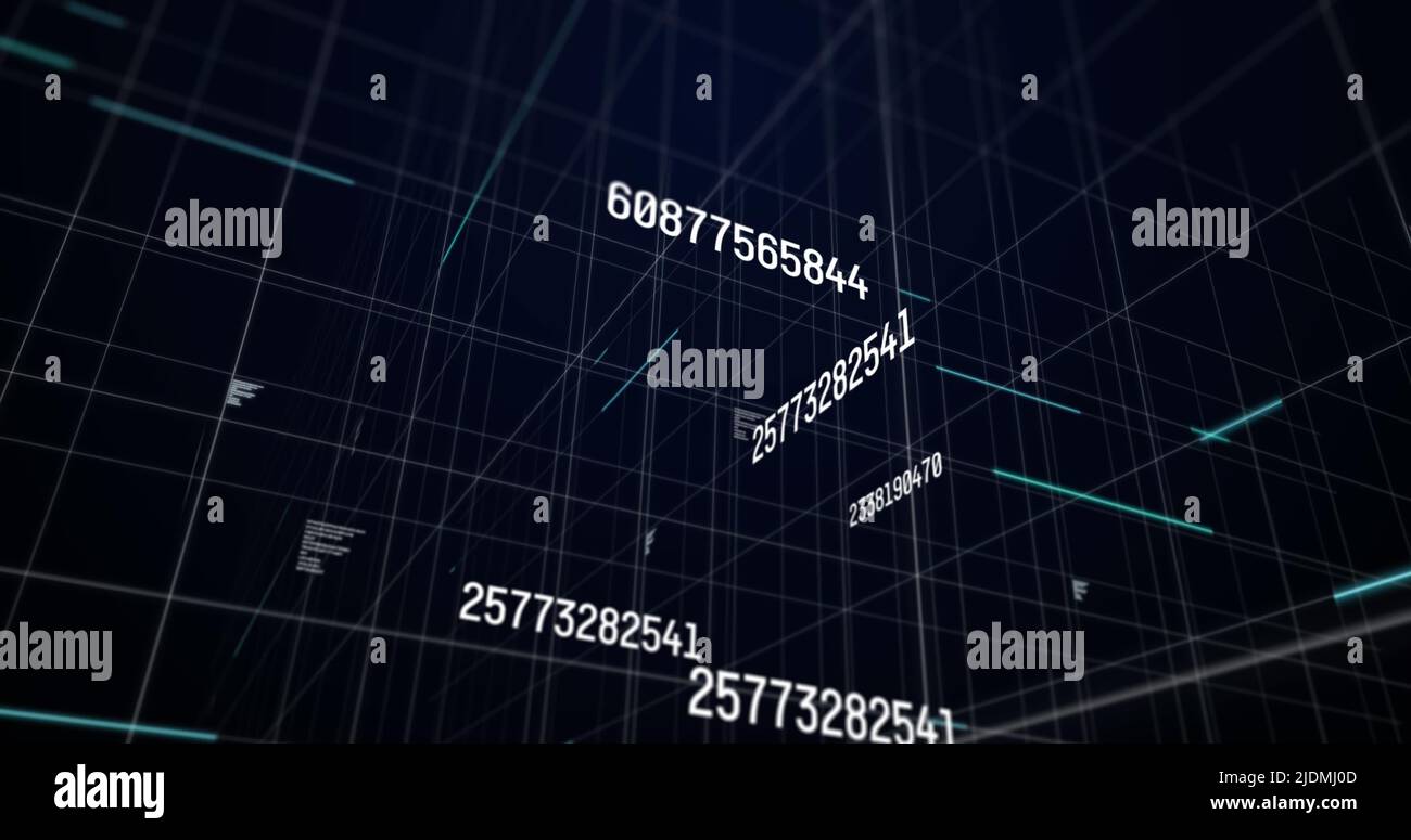 Bild der Zahlenverarbeitung auf schwarzem Hintergrund Stockfoto