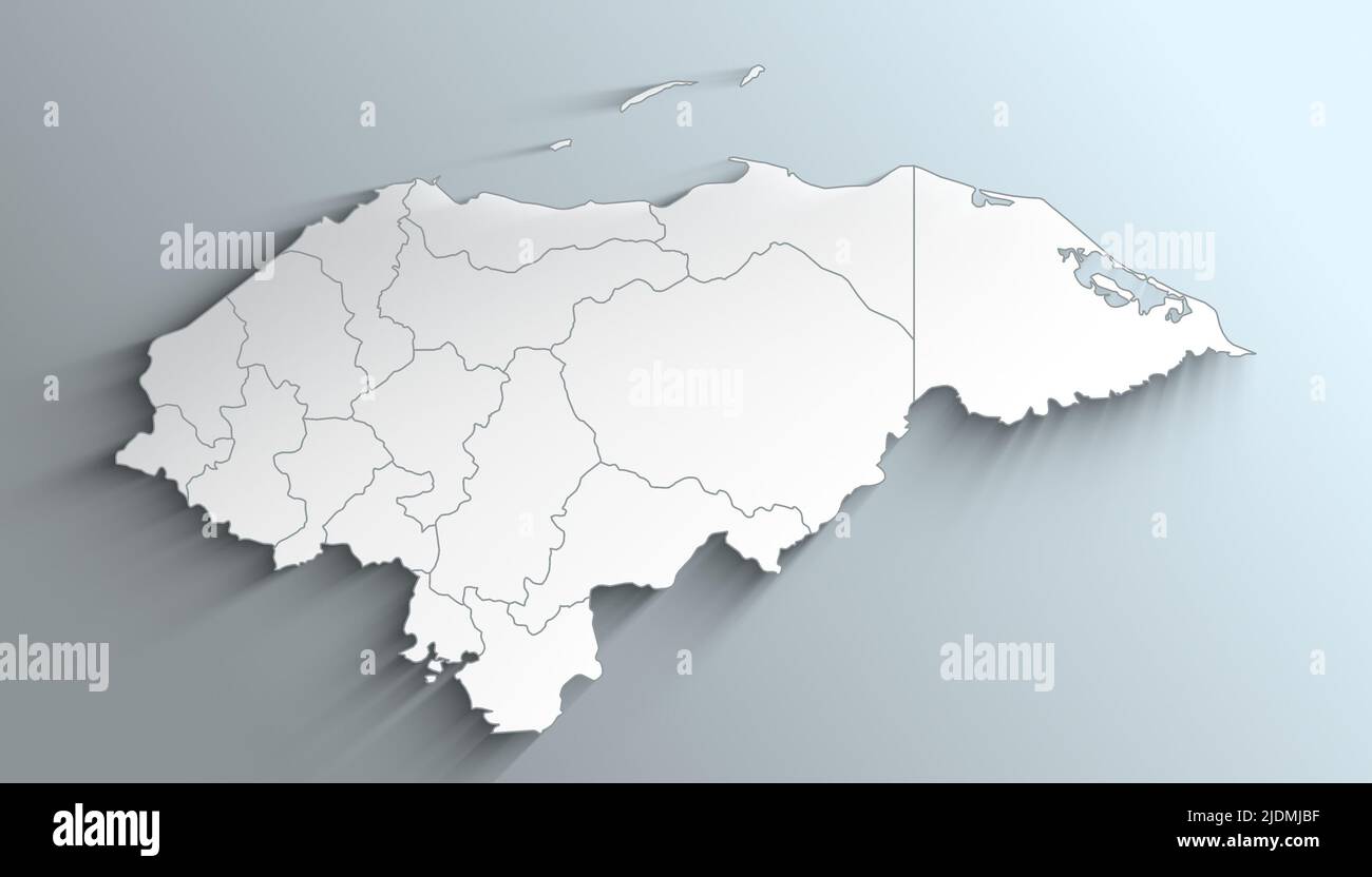Geographische Karte von Honduras mit Abteilungen mit Landkreisen mit