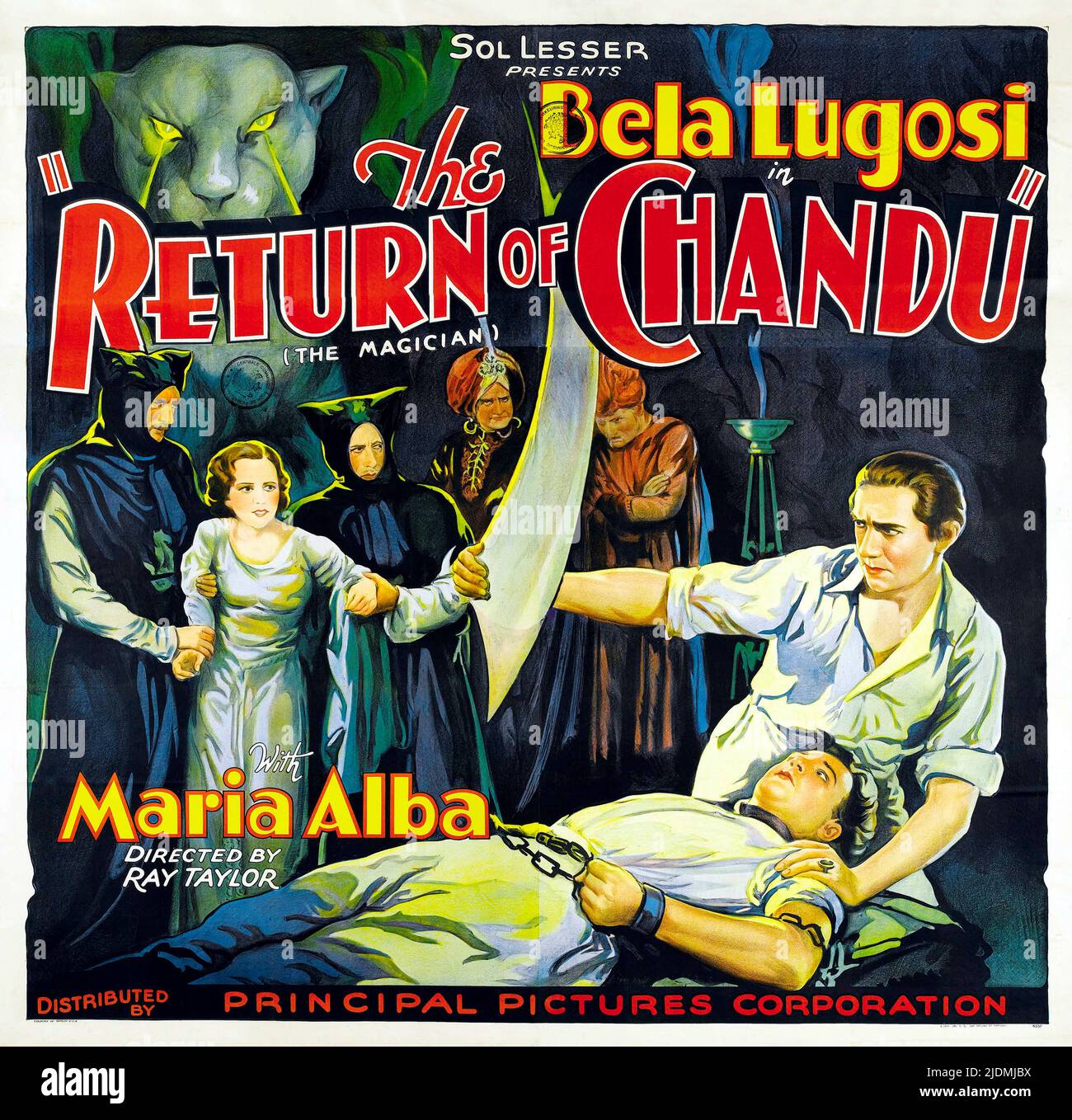 Vintage 1930s Filmplakat - die Rückkehr von Chandu , mit Béla Lugosi als Frank Chandler (aka Chandu der Magier) 1934 Stockfoto